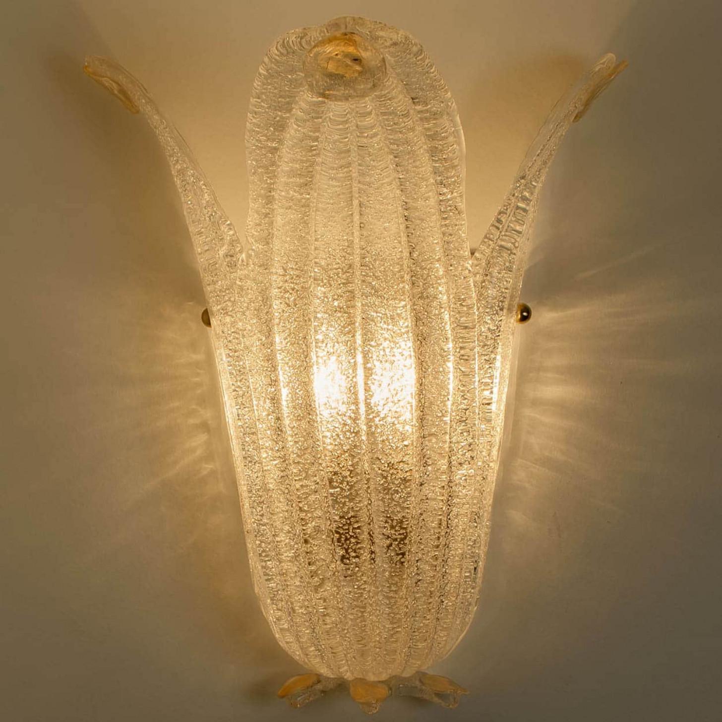 Pair of Murano Glass and Wall Sconces in Style of Barovier & Toso, Italy 1970 For Sale 1