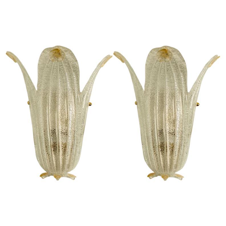 Coppia di lampade da parete in vetro di Murano nello stile di Barovier&Toso, Italia 1970