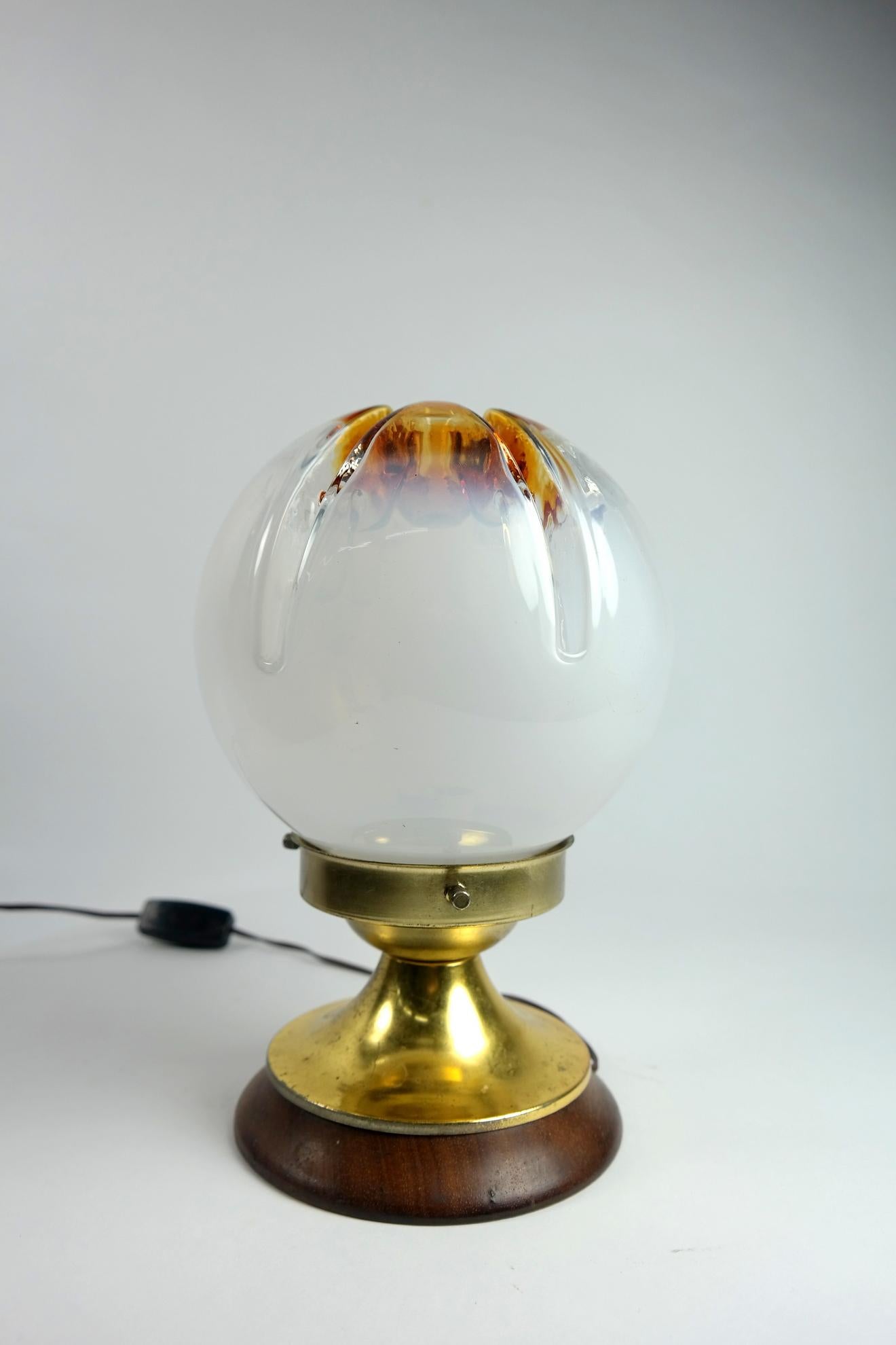 Mid-Century Modern Pair of Murano Glass and Wood Table Lamp by Mazzega, Murano, 1970s