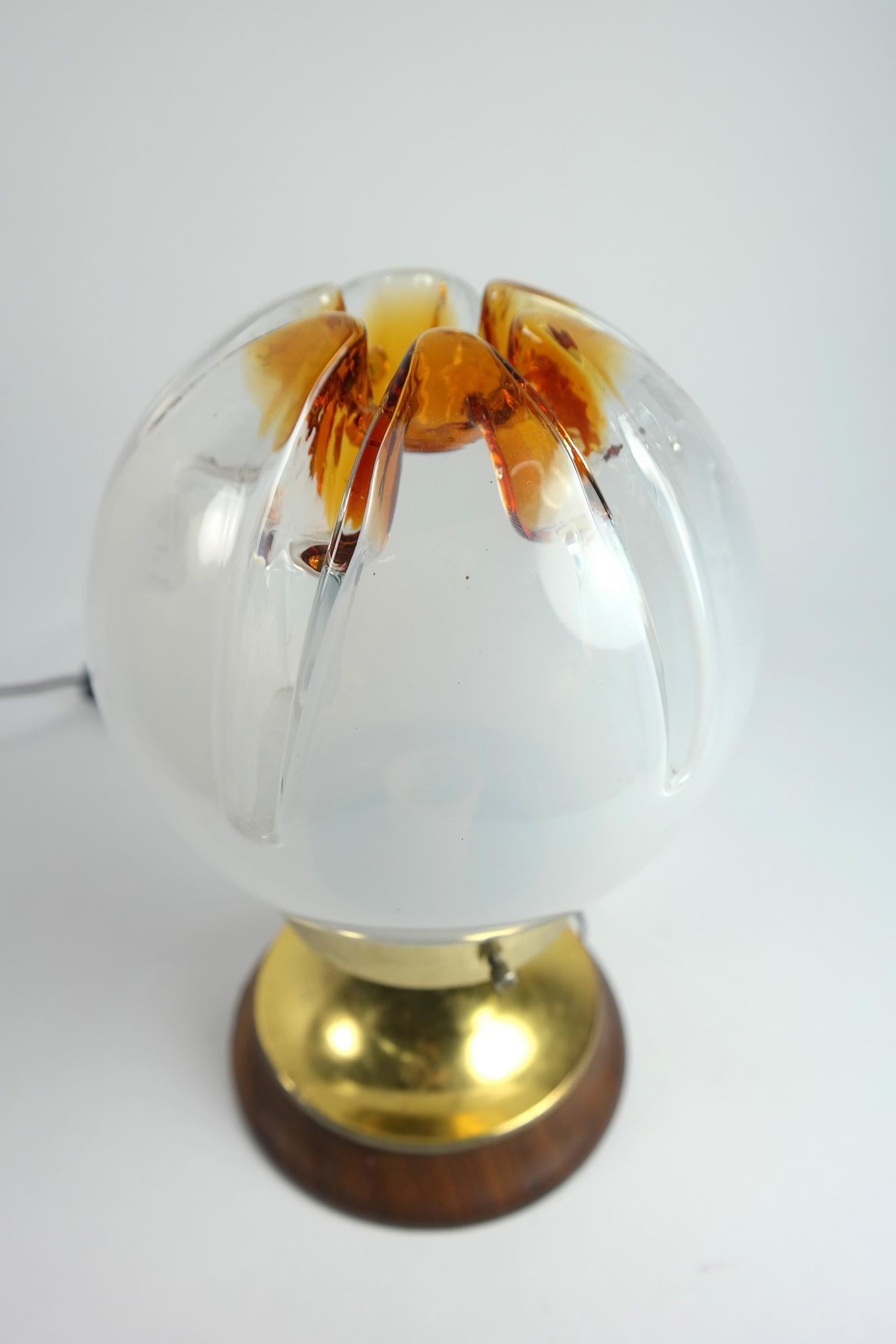 Late 20th Century Pair of Murano Glass and Wood Table Lamp by Mazzega, Murano, 1970s
