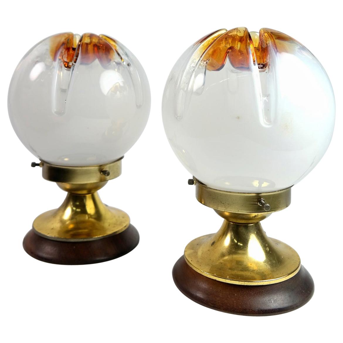 Pair of Murano Glass and Wood Table Lamp by Mazzega, Murano, 1970s