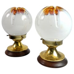 Pair of Murano Glass and Wood Table Lamp by Mazzega, Murano, 1970s