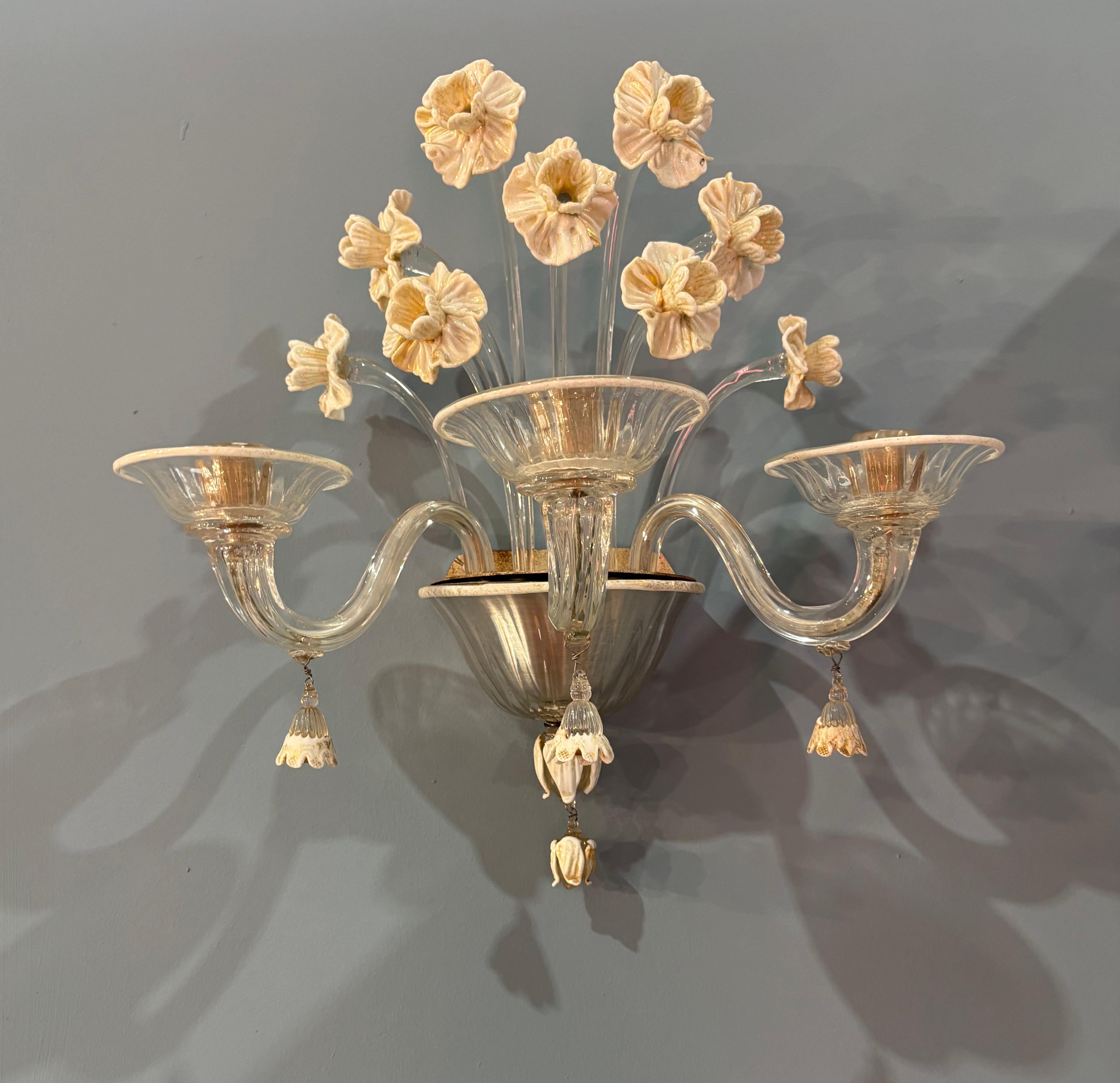 Mid-Century Modern Pair of Murano Glass Appliques by Napoleone Martinuzzi for Venini For Sale