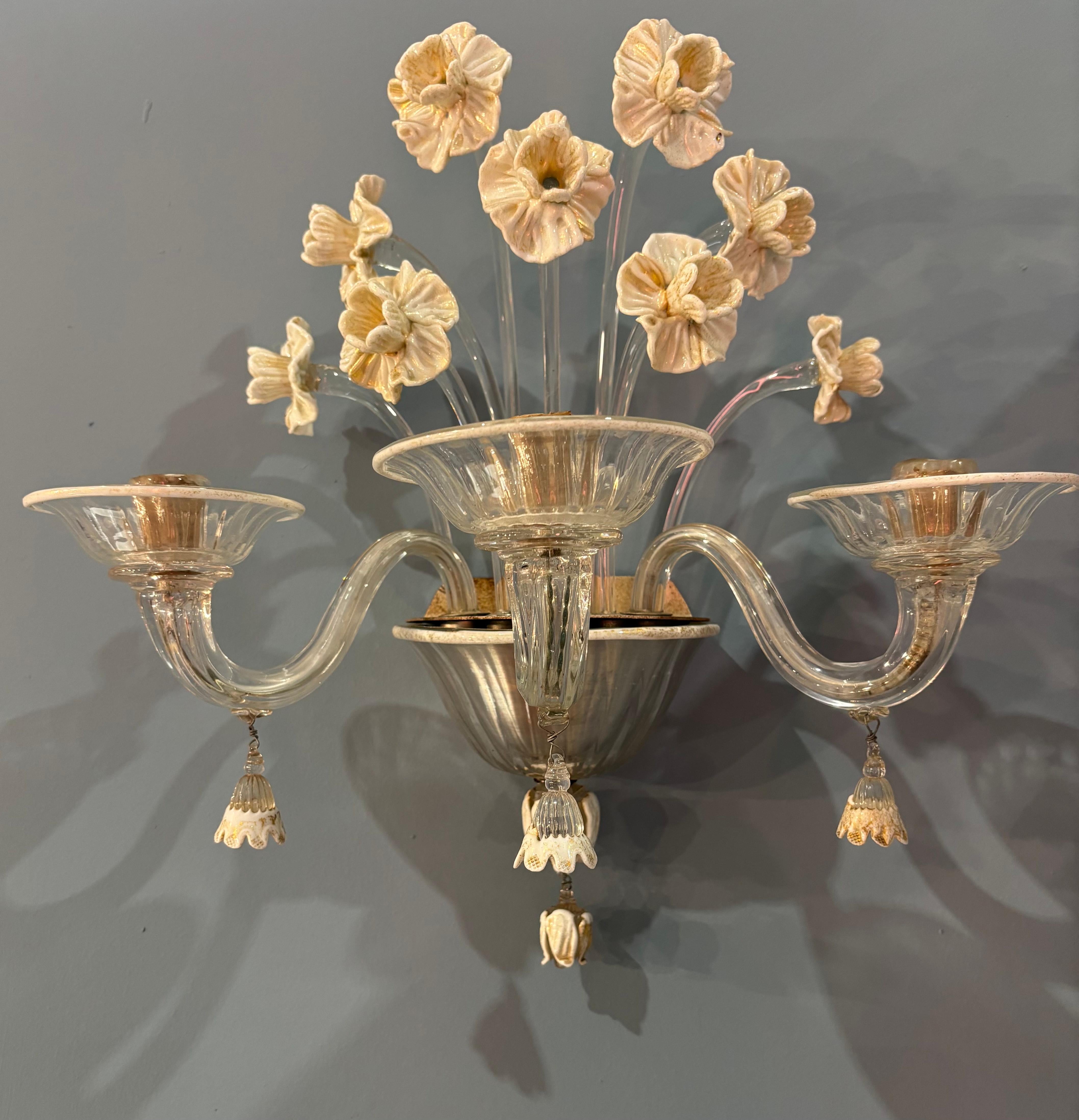 Italian Pair of Murano Glass Appliques by Napoleone Martinuzzi for Venini For Sale