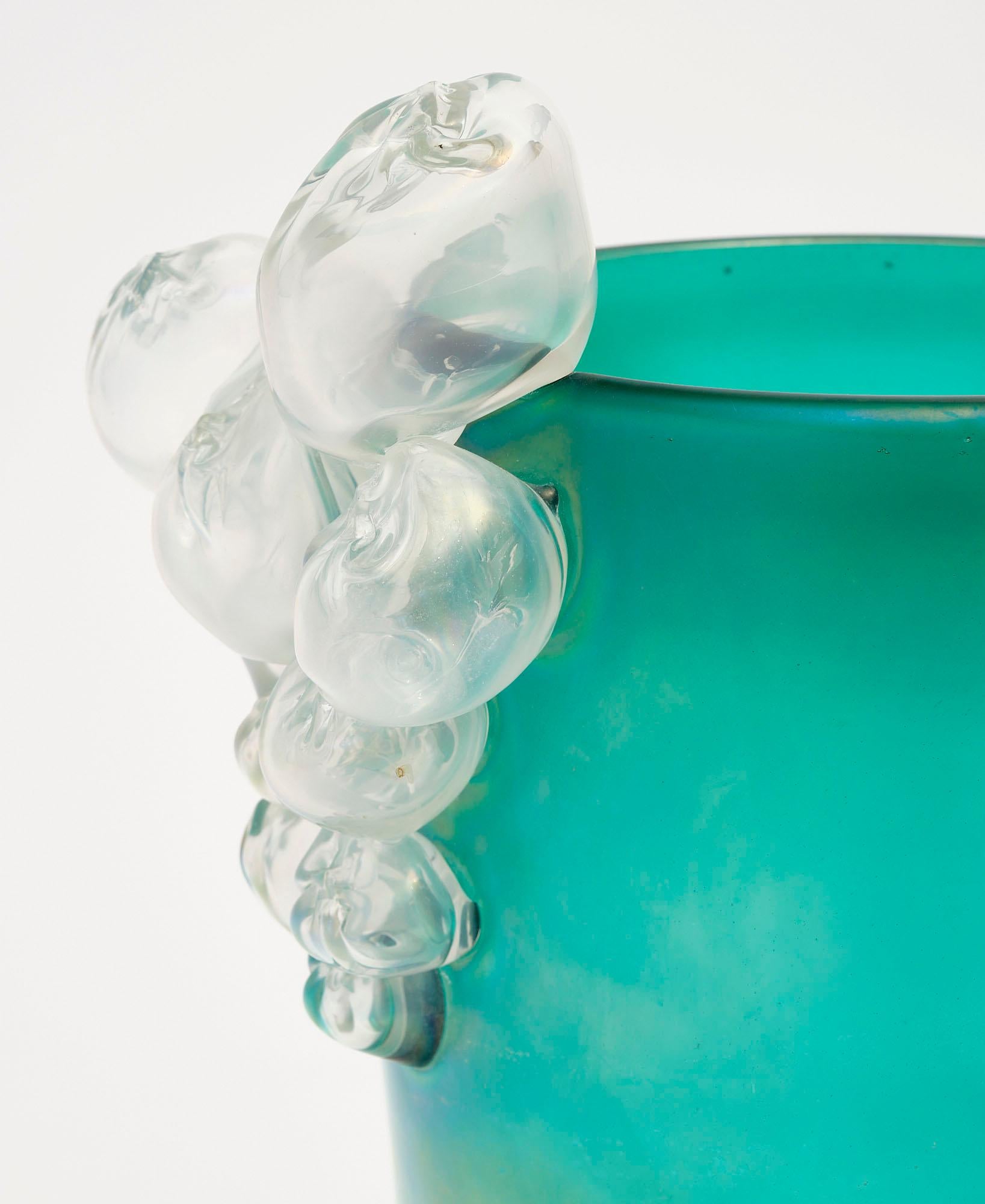 Modern Pair of Murano Glass Aqua Bubble Vases