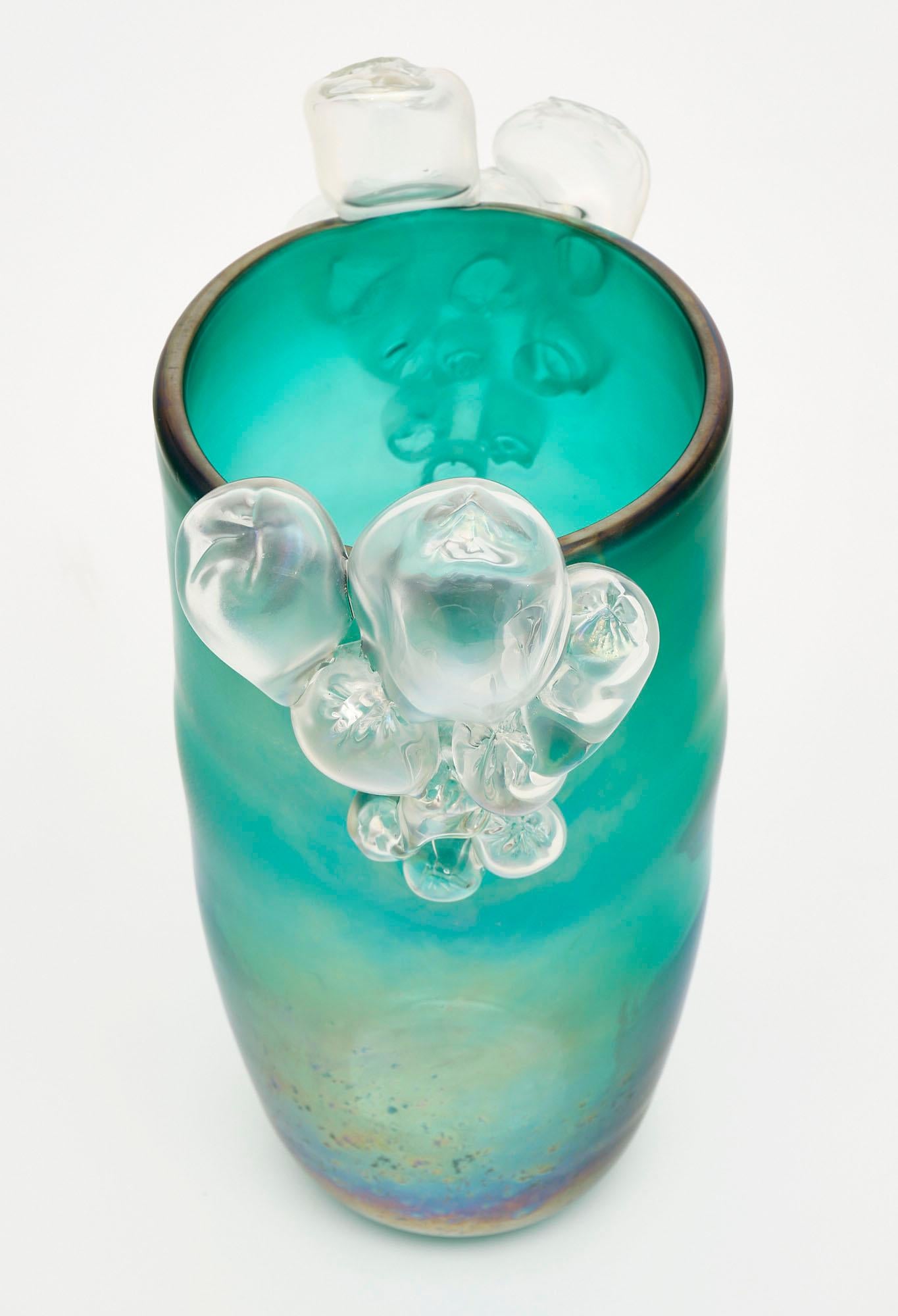 Pair of Murano Glass Aqua Bubble Vases 1