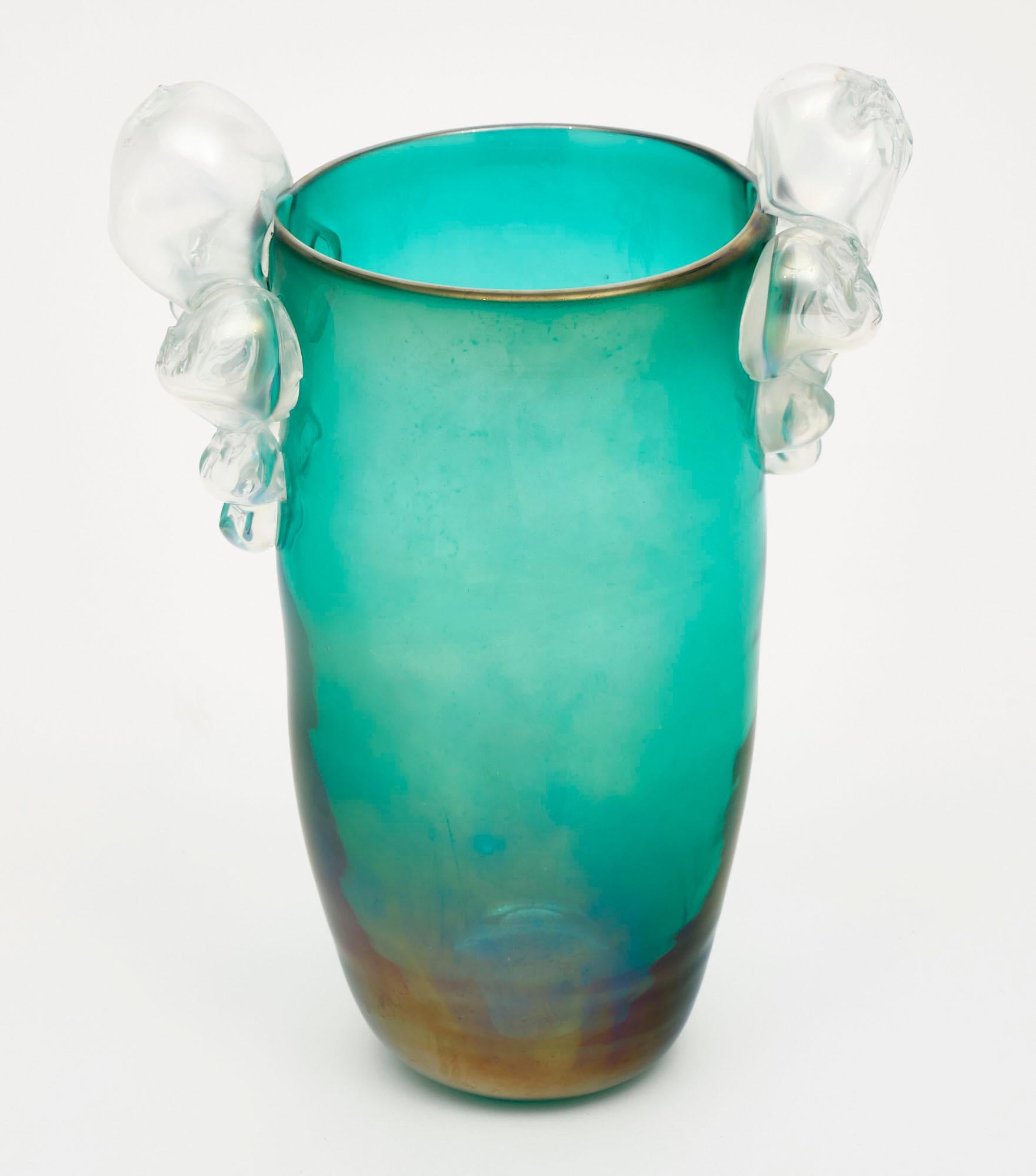 Pair of Murano Glass Aqua Bubble Vases 2