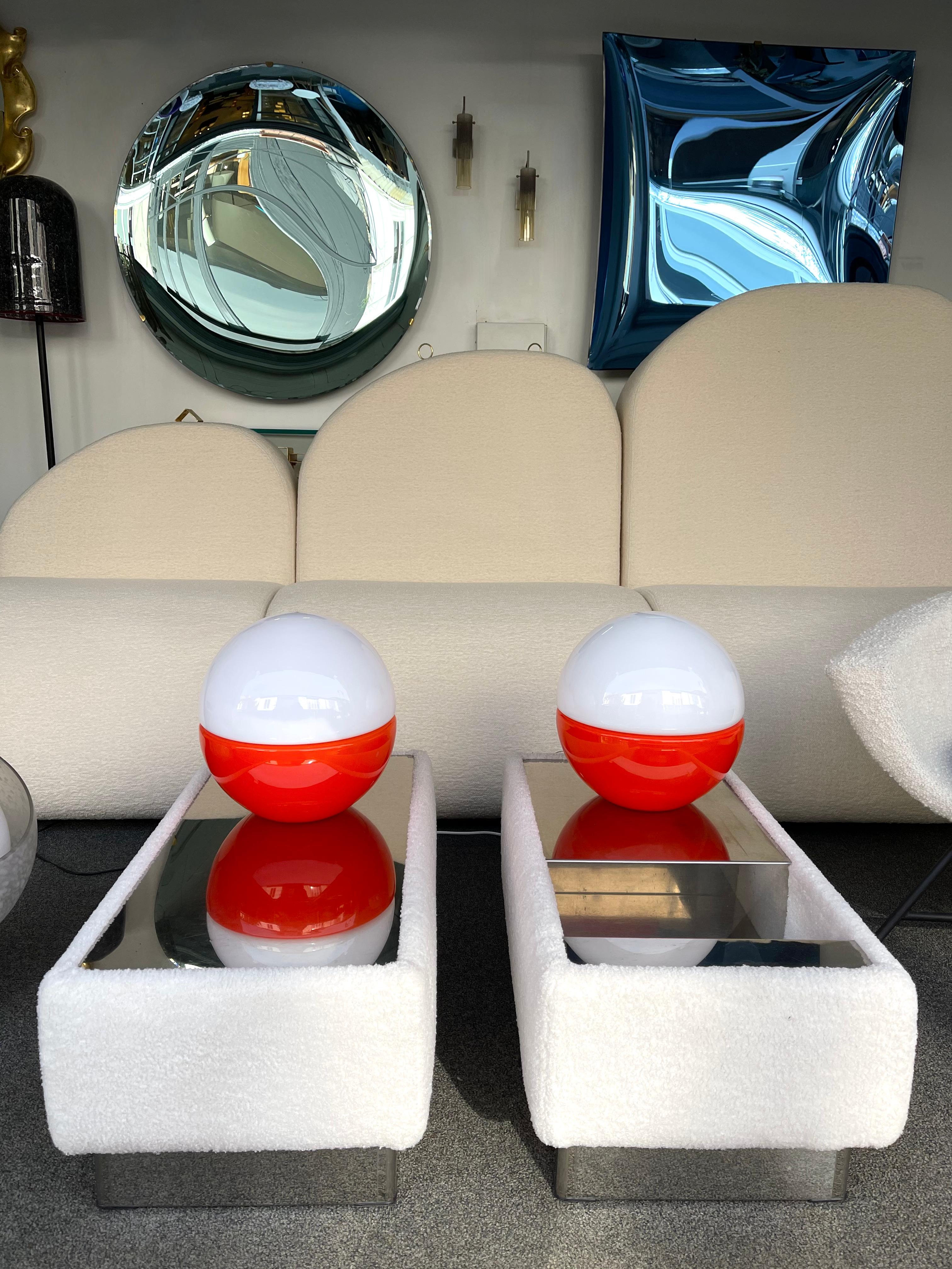 Space Age Pair of Murano Glass Ball Lamps by Mazzega, Italy, 1970s