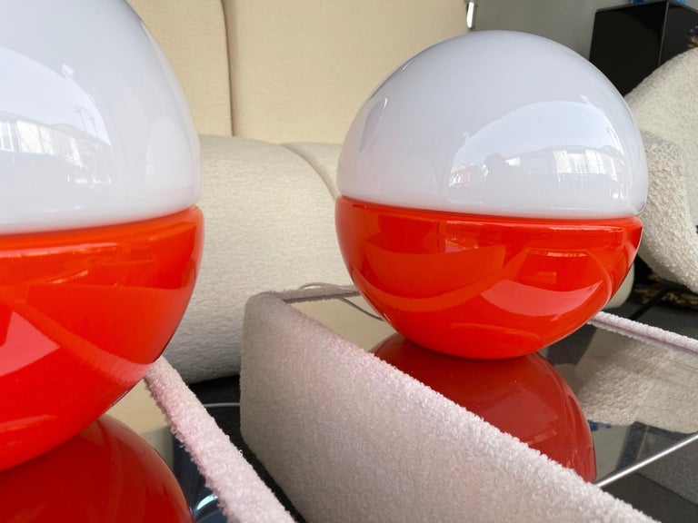 Italian Pair of Murano Glass Ball Lamps by Mazzega, Italy, 1970s For Sale