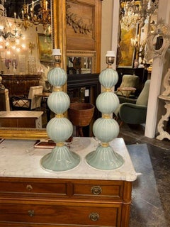 Pair of Murano Glass Ball Pale Blue Lamps