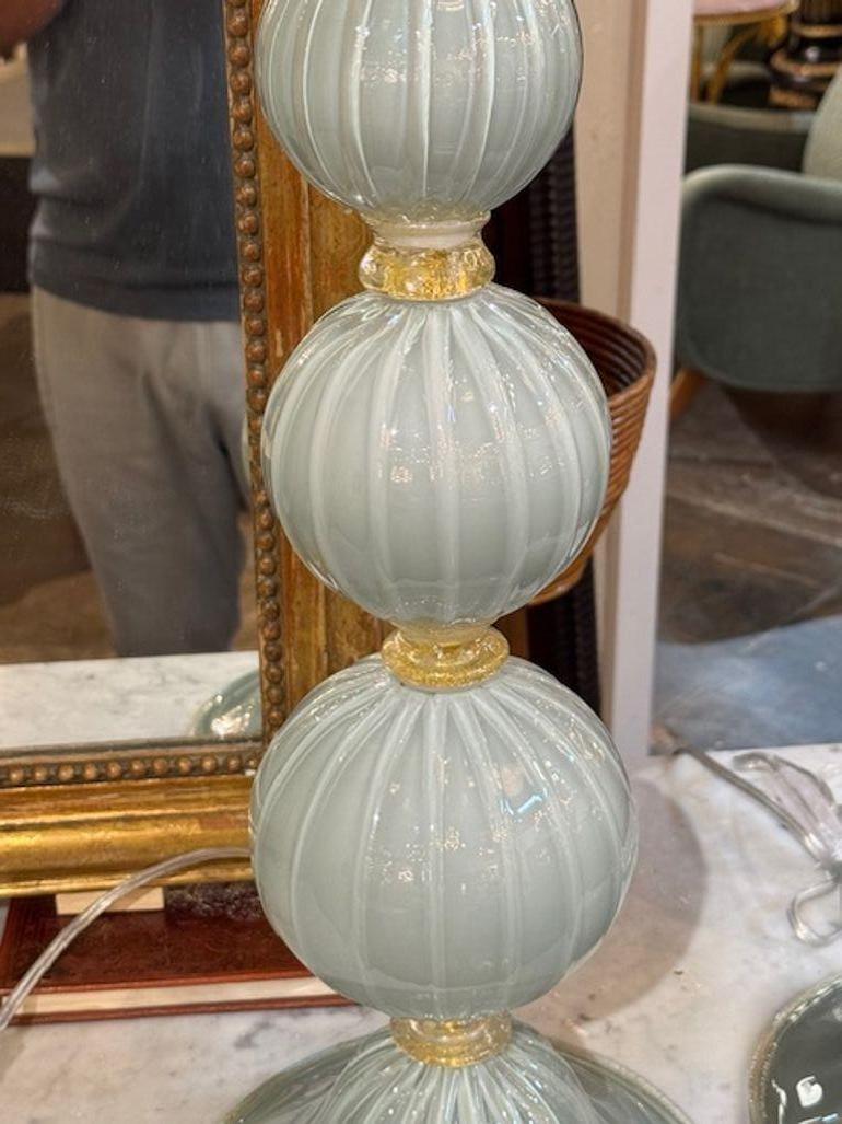 Contemporary Pair of Murano Glass Ball Pale Blue Lamps For Sale