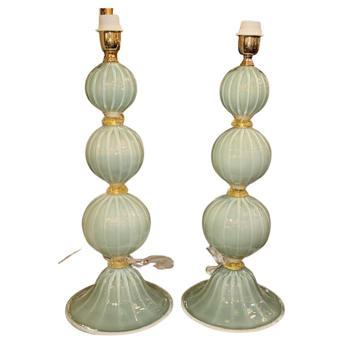 Pair of Murano Glass Ball Pale Blue Lamps