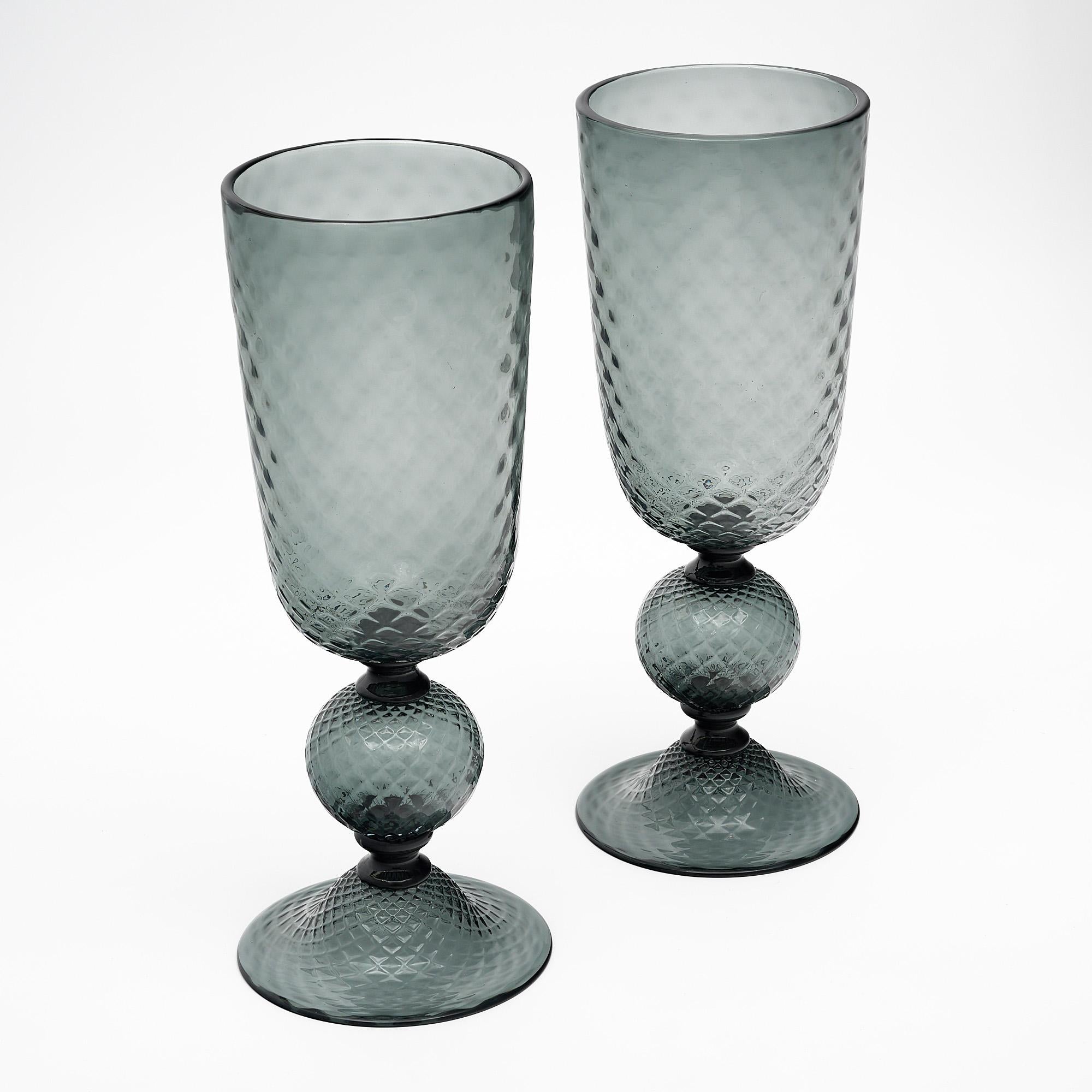 Italian Pair of Murano Glass “Baloton” Urns For Sale