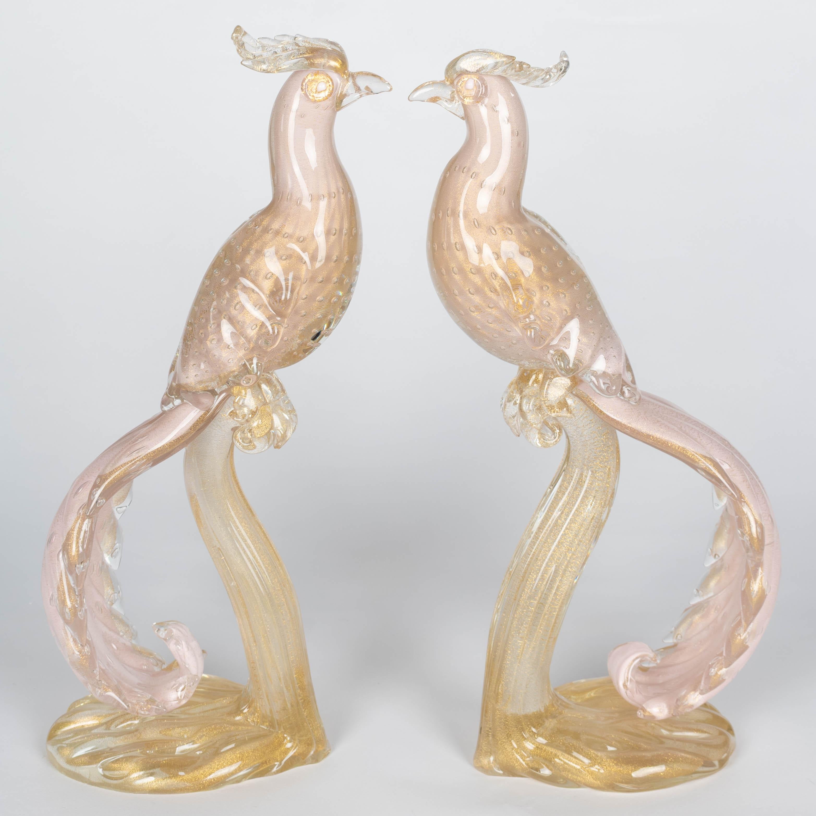 Mid-Century Modern Pair of Murano Glass Barbini Birds of Paradise For Sale