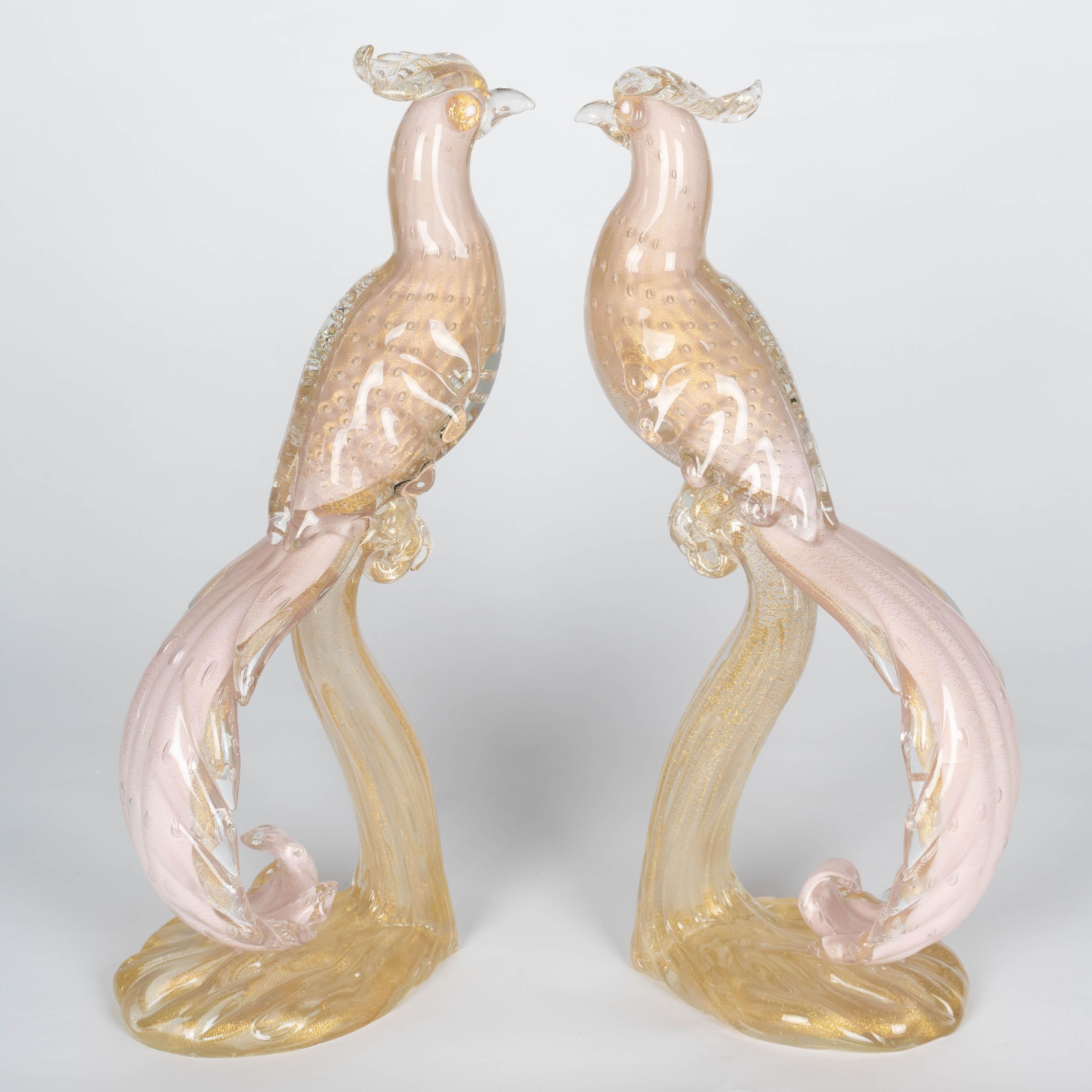 Italian Pair of Murano Glass Barbini Birds of Paradise For Sale