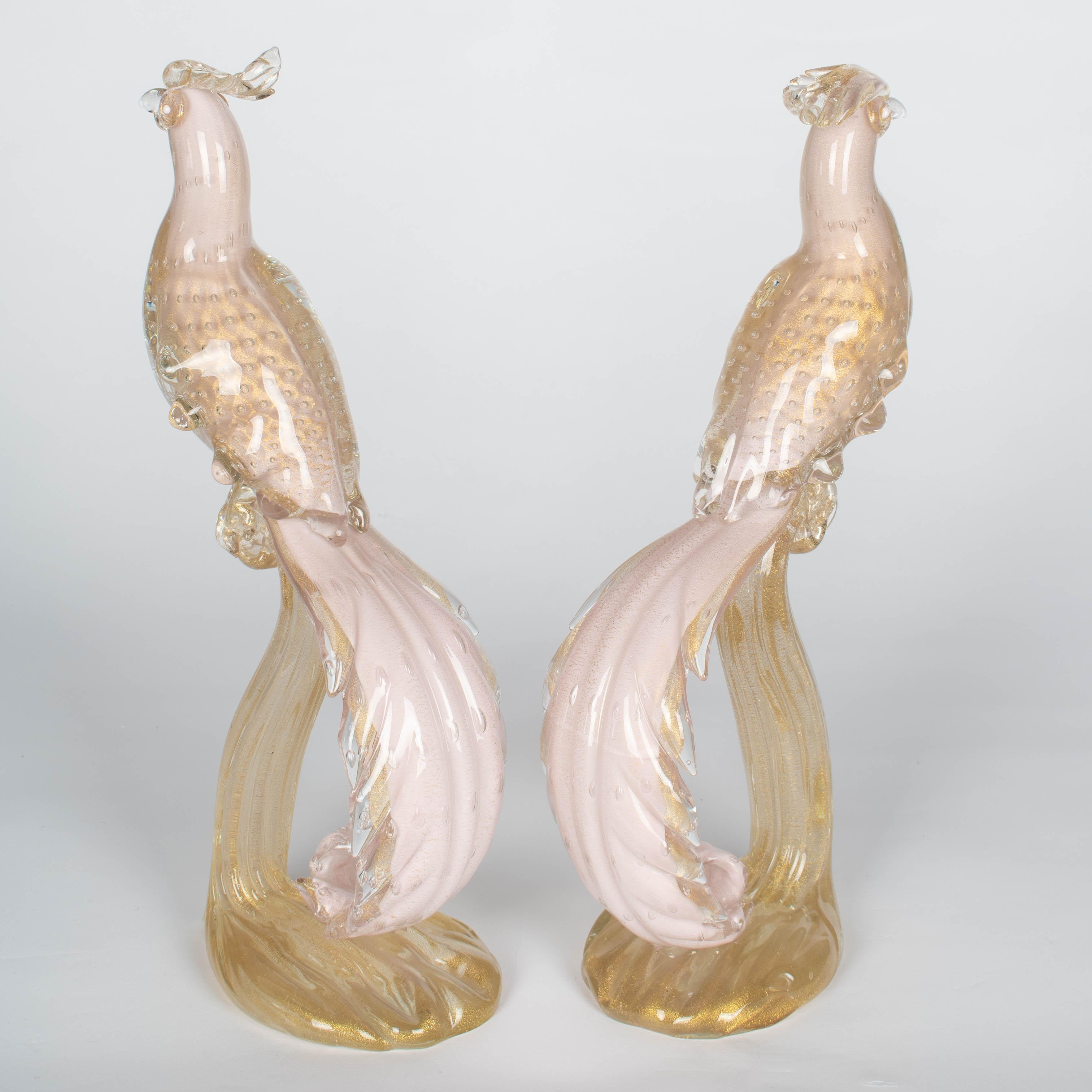 Pair of Murano Glass Barbini Birds of Paradise In Good Condition For Sale In Winter Park, FL