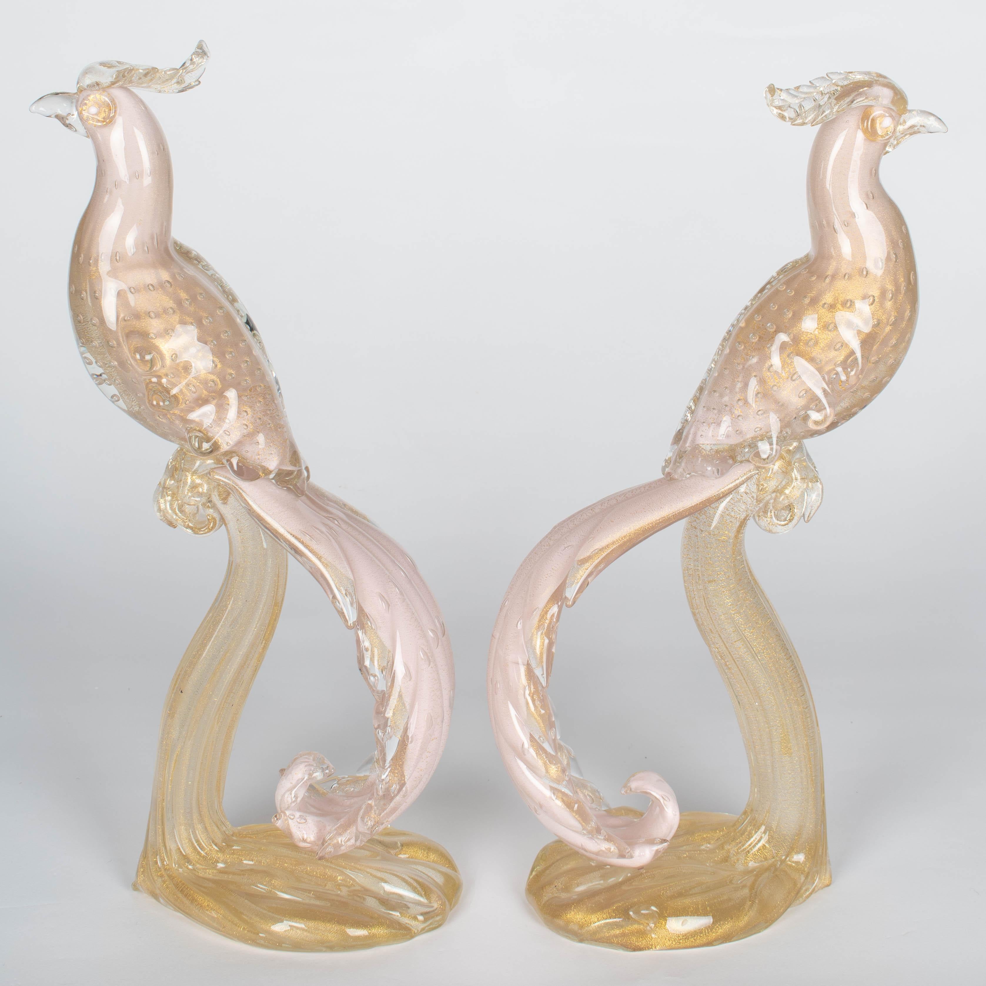 20th Century Pair of Murano Glass Barbini Birds of Paradise For Sale
