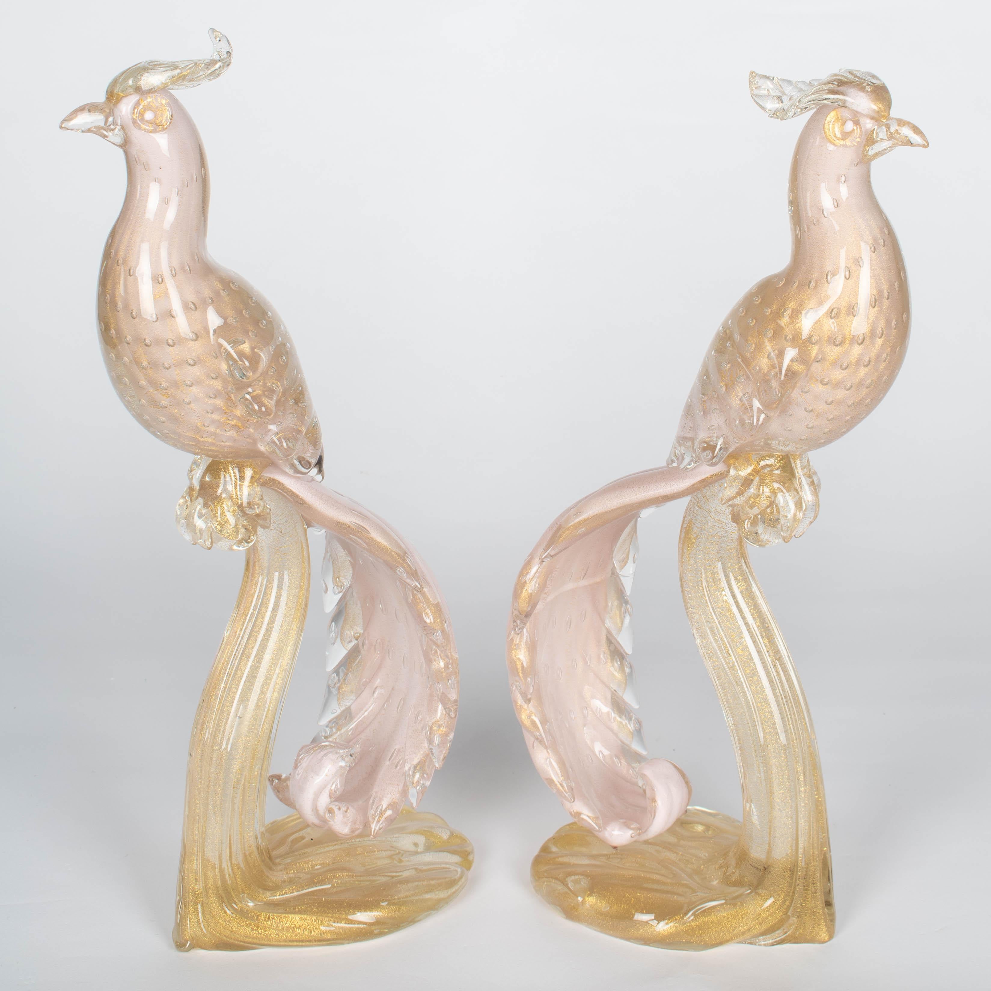 Art Glass Pair of Murano Glass Barbini Birds of Paradise For Sale
