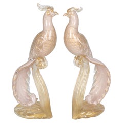 Pareja de aves del paraíso Barbini de cristal de Murano