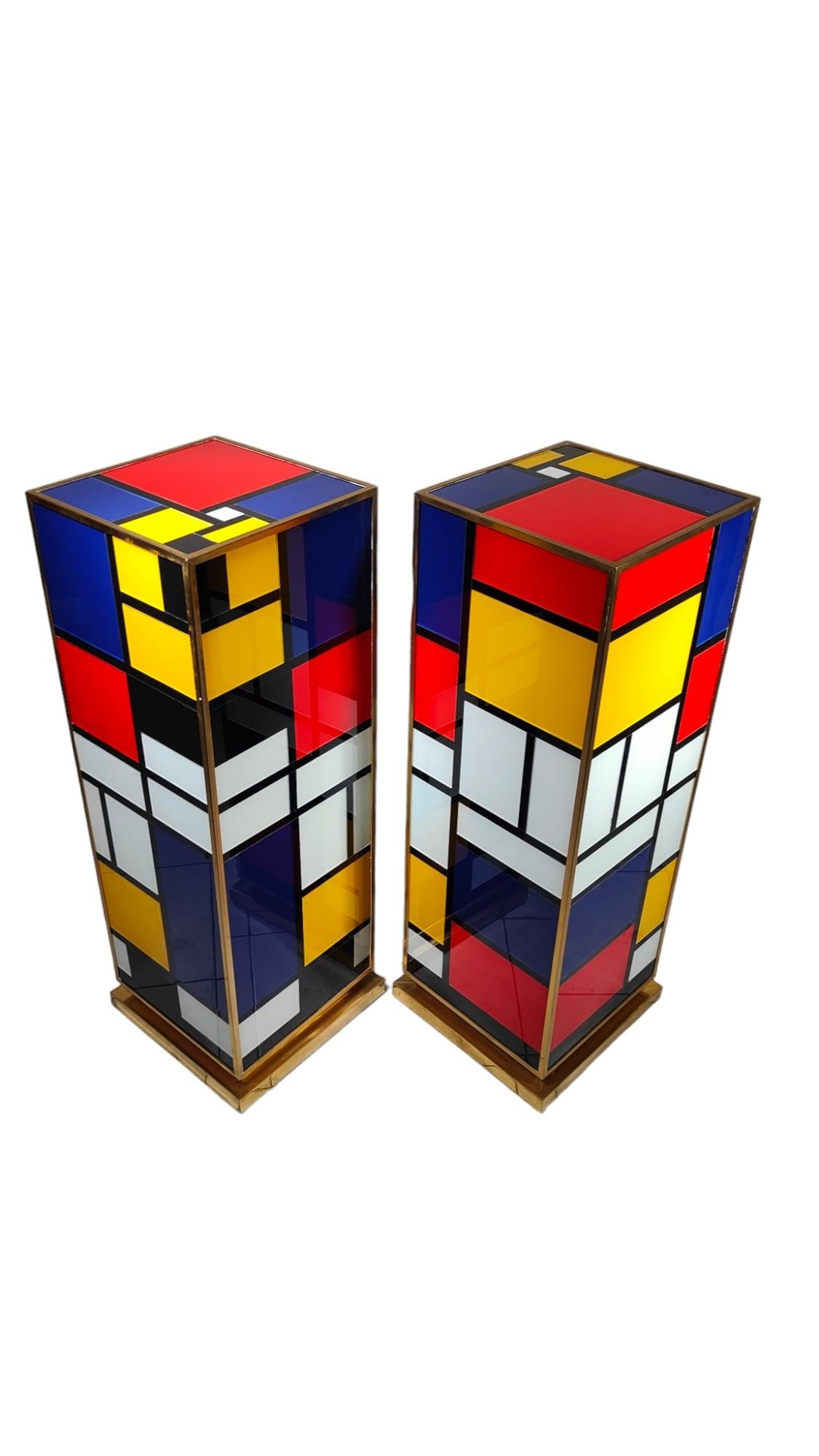 Pair Of Piet Mondrian Glass Bases Pedestals Columns For Sale 5