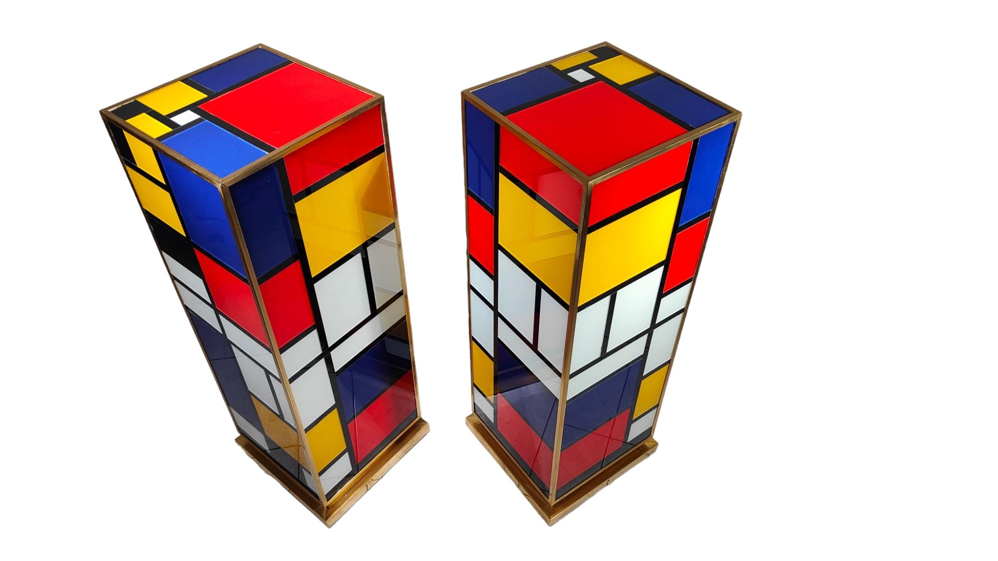 Pair Of Piet Mondrian Glass Bases Pedestals Columns For Sale 7