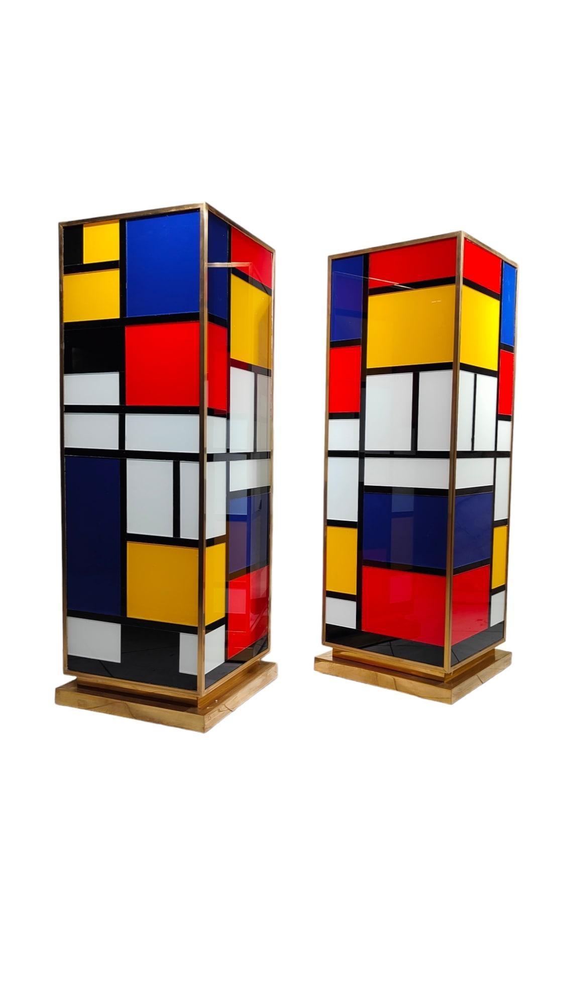 Pair Of Piet Mondrian Glass Bases Pedestals Columns For Sale 8