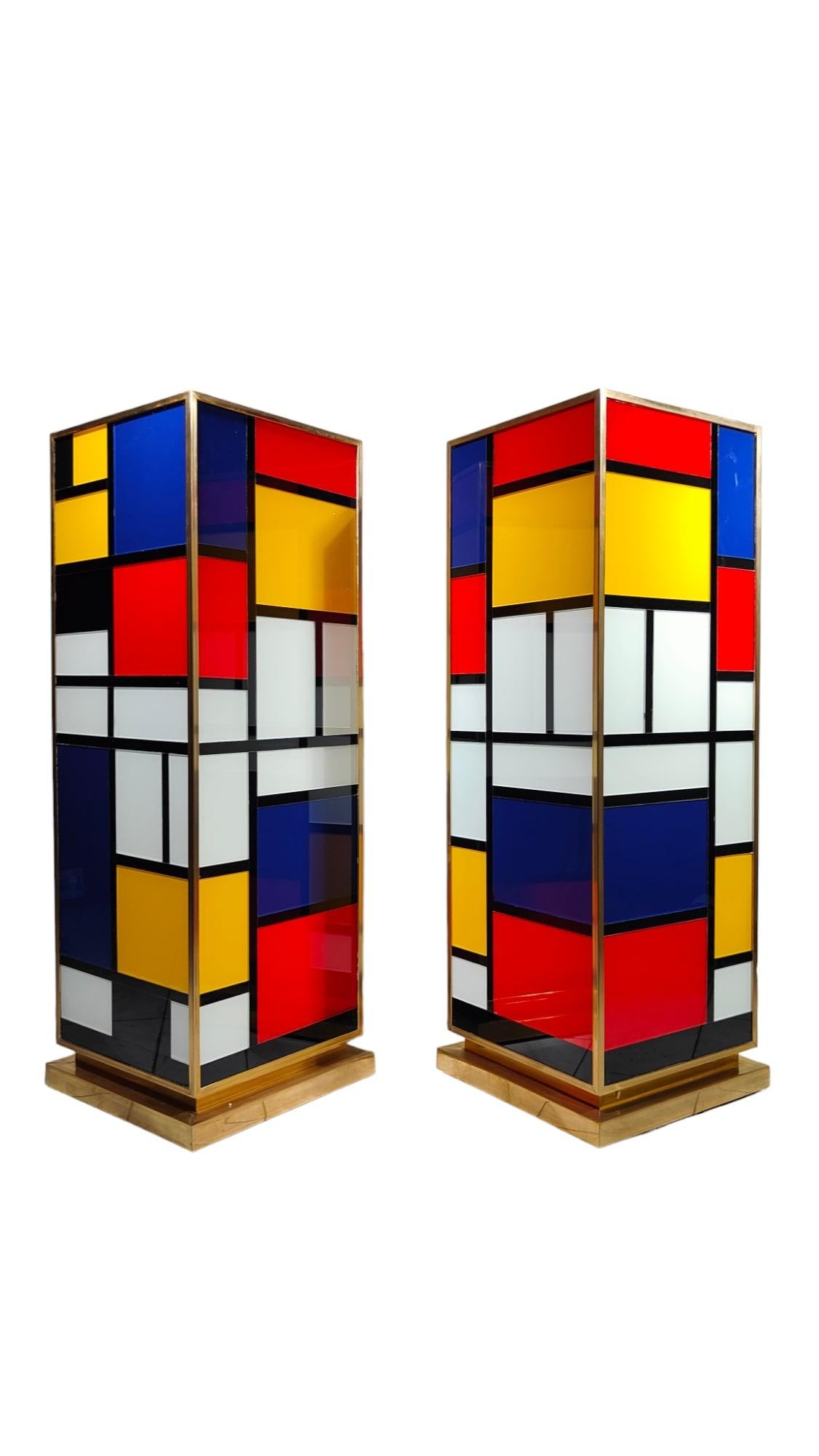 Pair Of Piet Mondrian Glass Bases Pedestals Columns For Sale 9