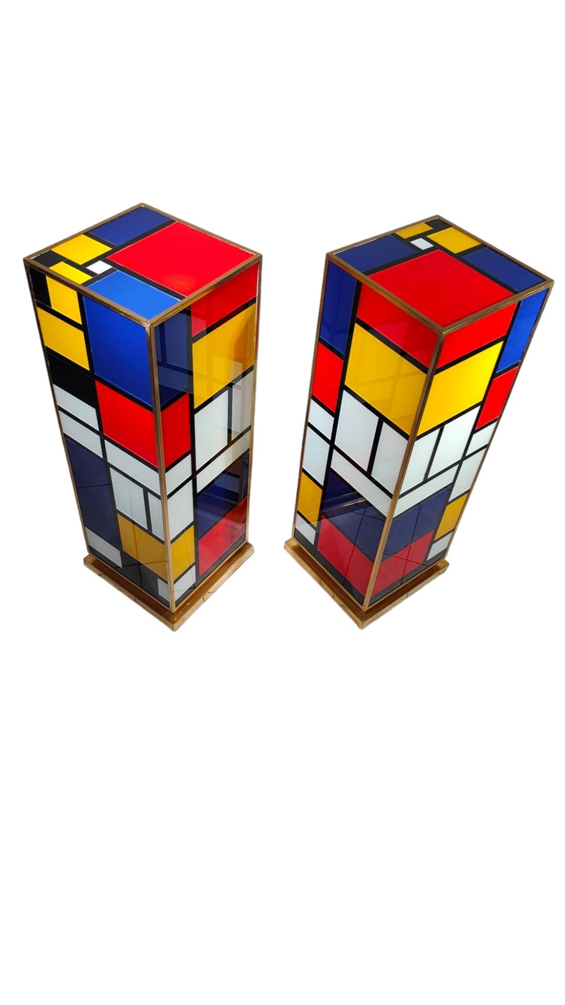 Pair Of Piet Mondrian Glass Bases Pedestals Columns For Sale 10