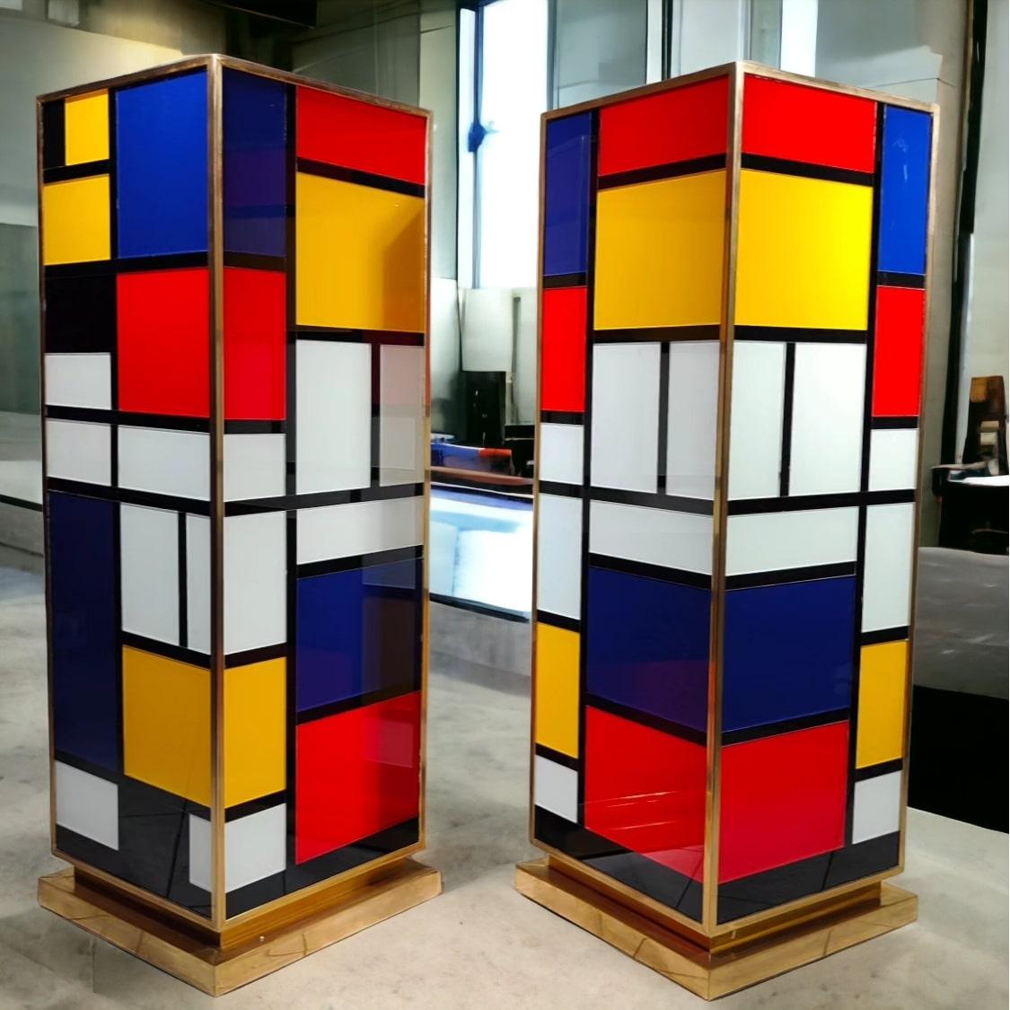 Pair Of Piet Mondrian Glass Bases Pedestals Columns For Sale 1