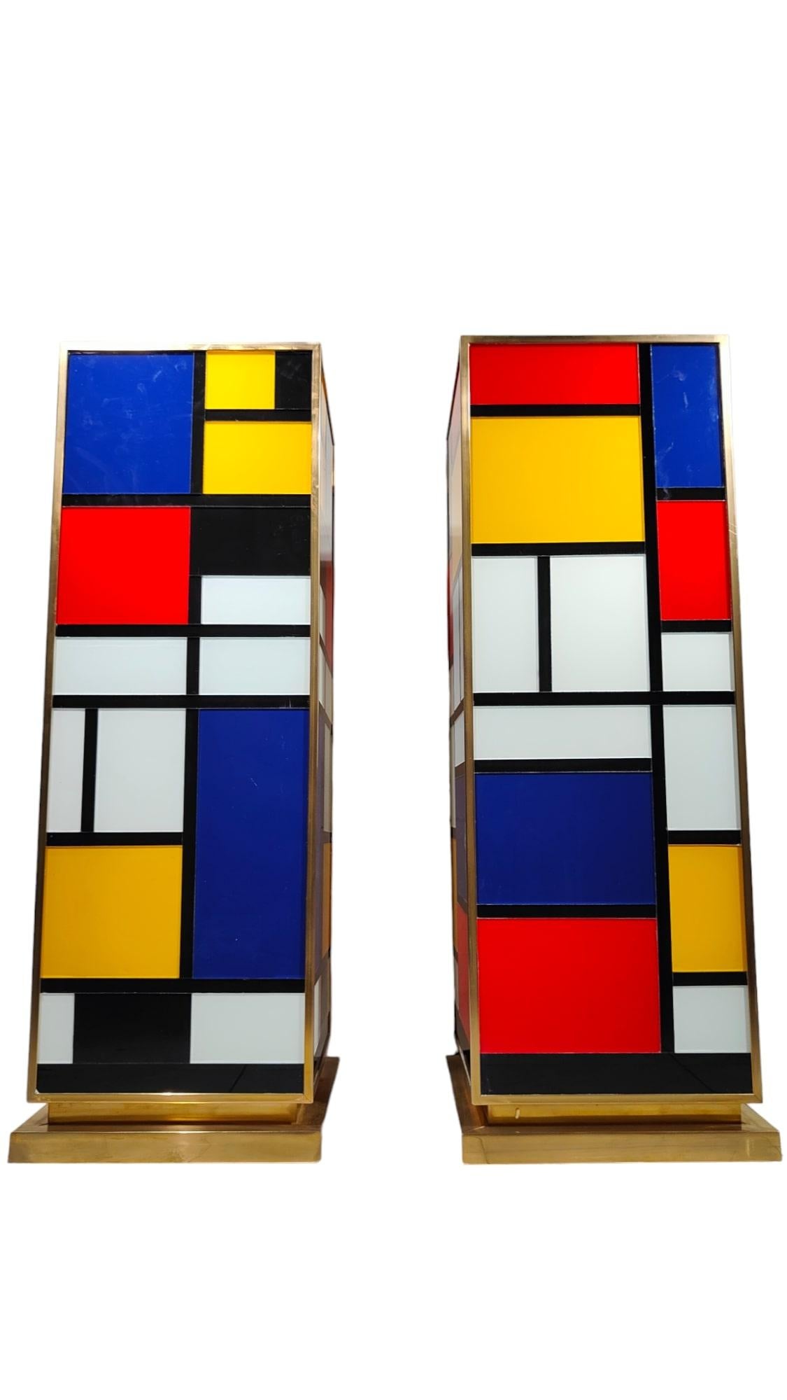 Pair Of Piet Mondrian Glass Bases Pedestals Columns For Sale 2