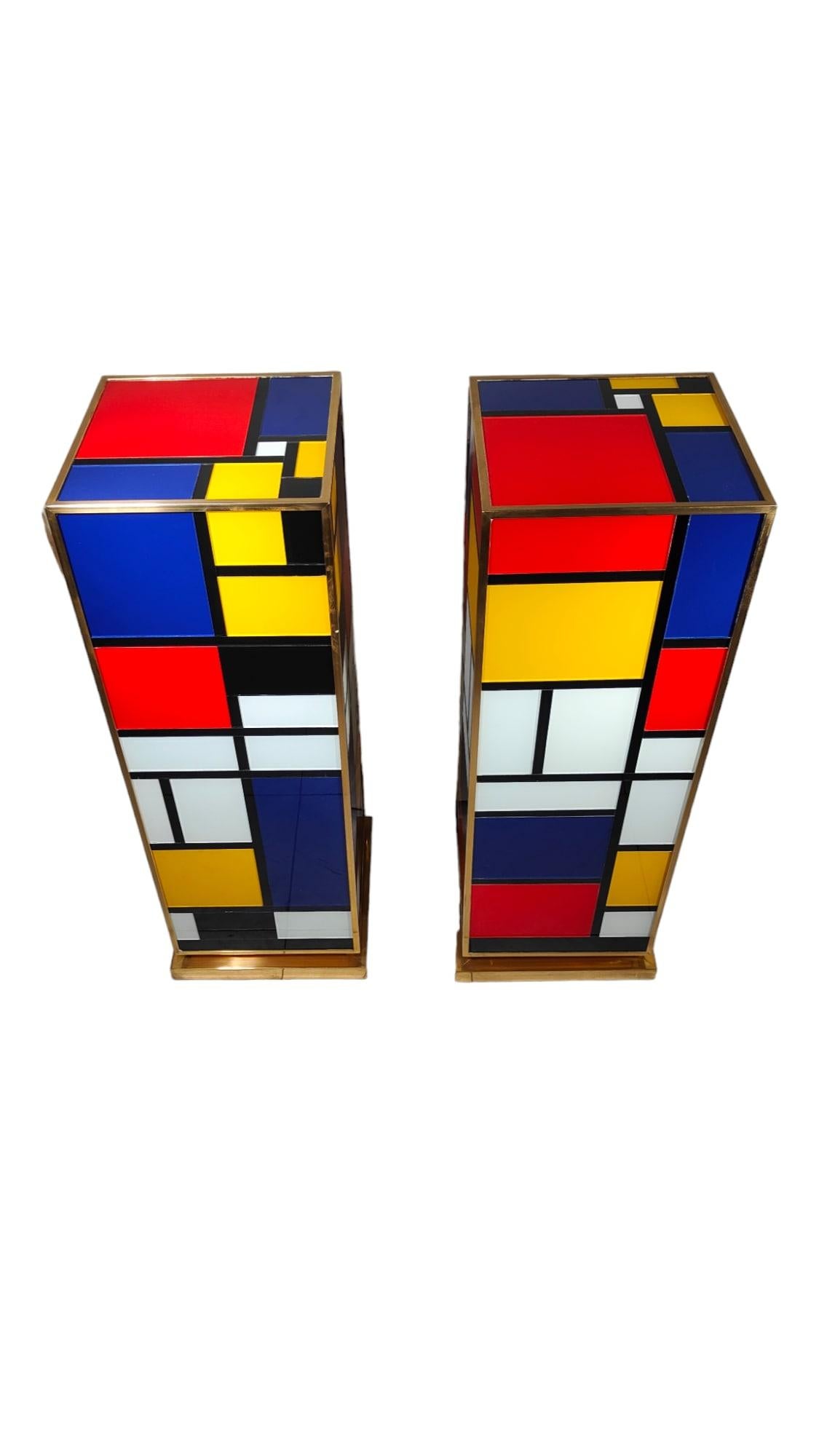 Pair Of Piet Mondrian Glass Bases Pedestals Columns For Sale 3