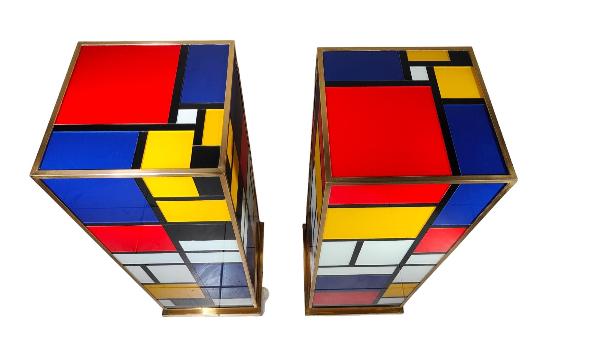 Pair Of Piet Mondrian Glass Bases Pedestals Columns For Sale 4