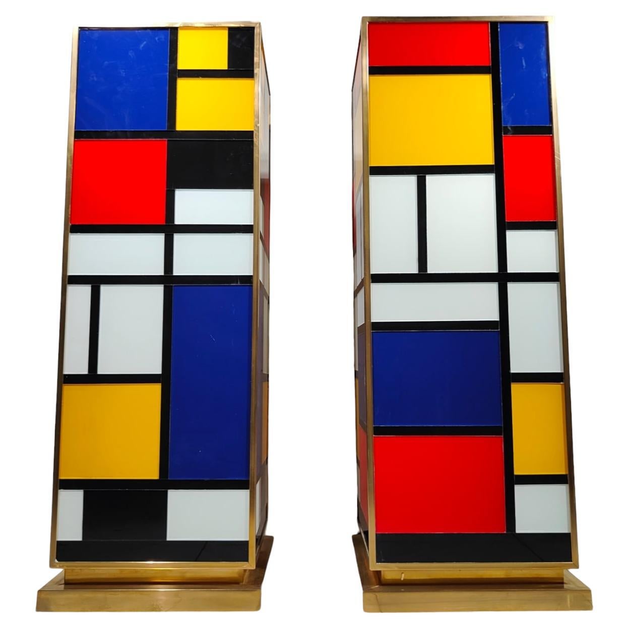 Paar Piet Mondrian-Glassockel mit Sockeln und Säulen
