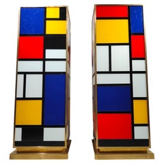 Pair Of Piet Mondrian Glass Bases Pedestals Columns