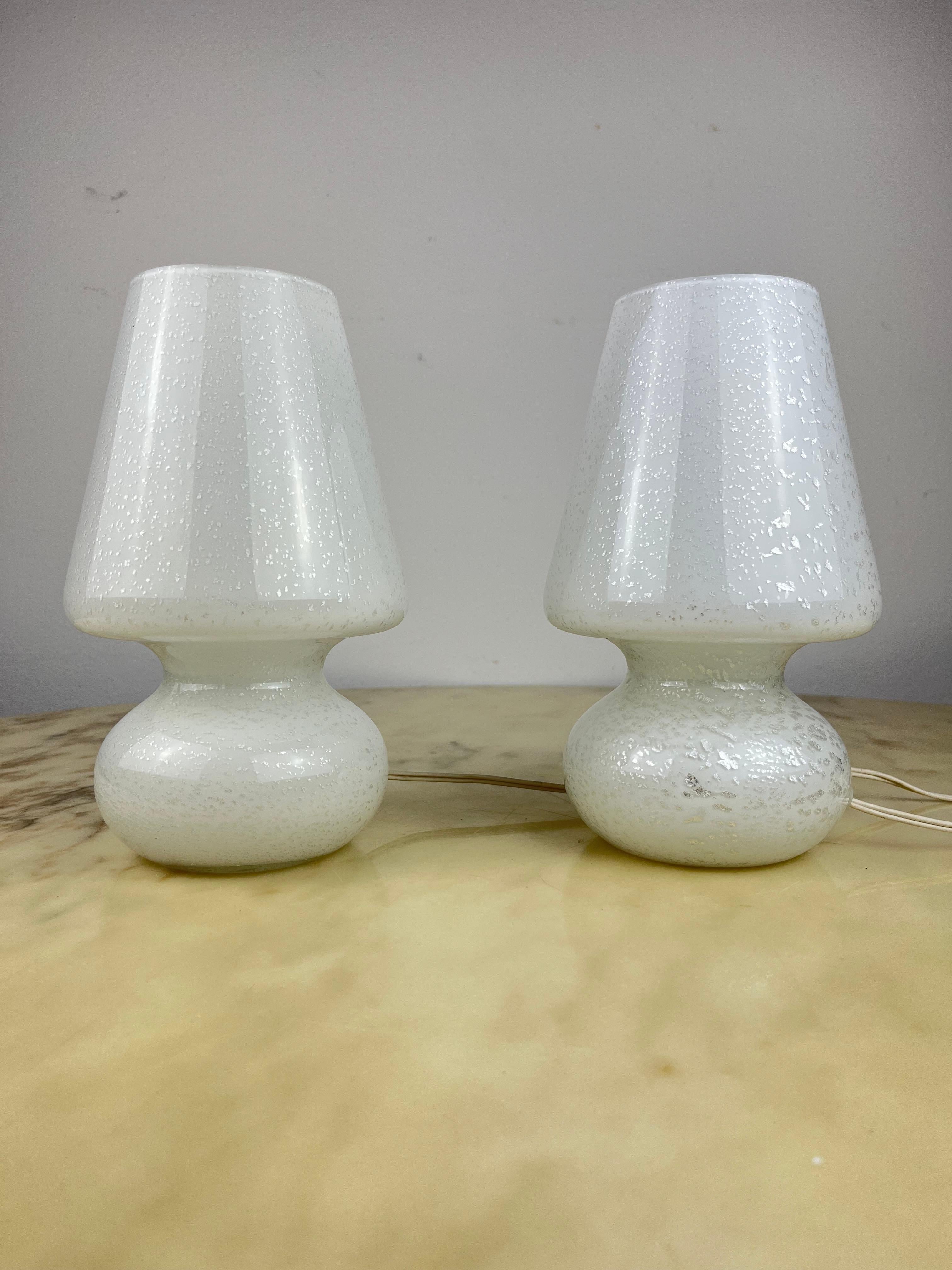 Pair of Murano glass bedside lamps, Italy, 1980s
Intact and functional, very small signs of aging. Purchased in Venice from the first owners.
