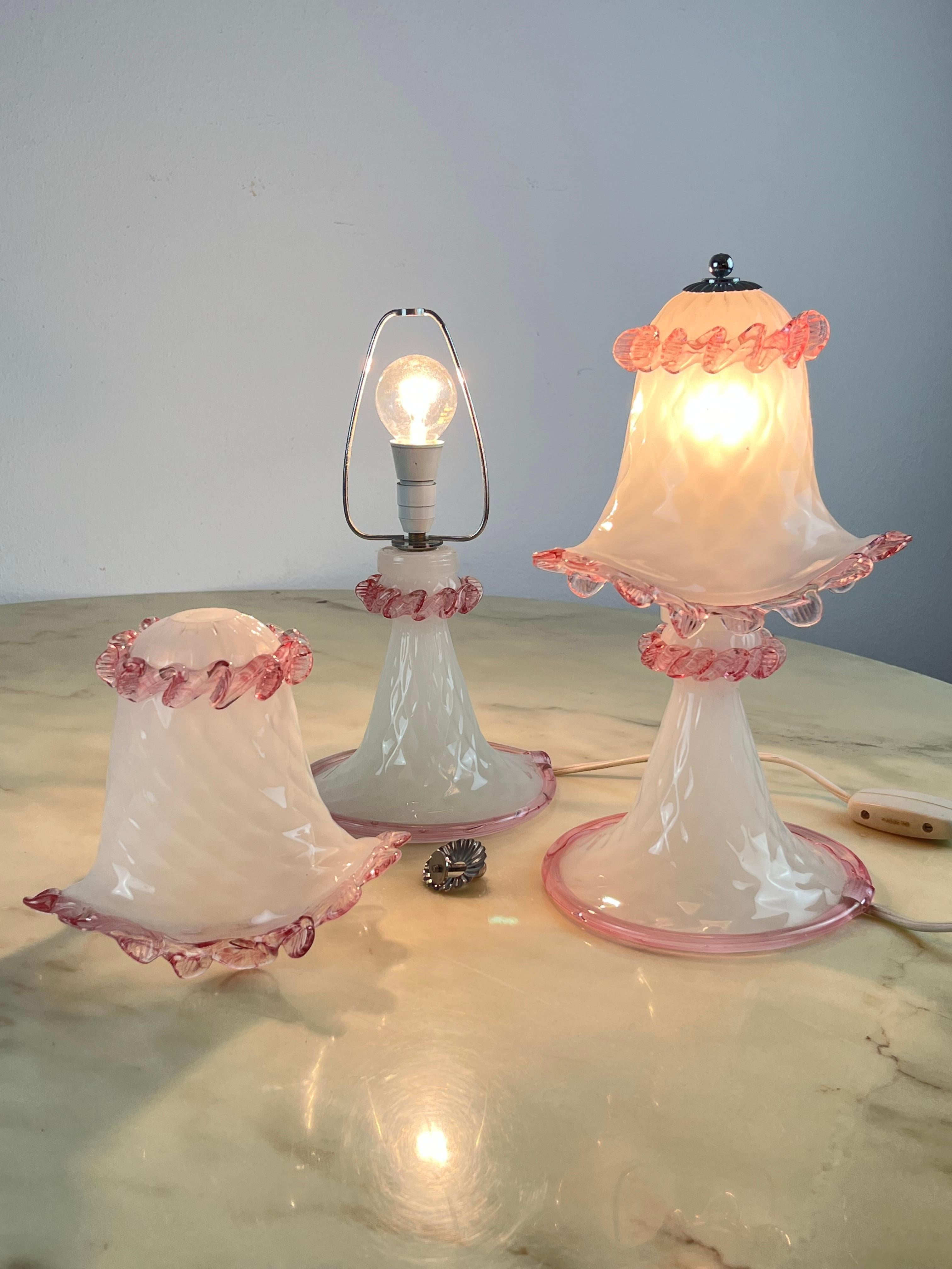 Pair of Murano Glass Bedside Lamps, Italy, 1980s In Good Condition For Sale In Palermo, IT