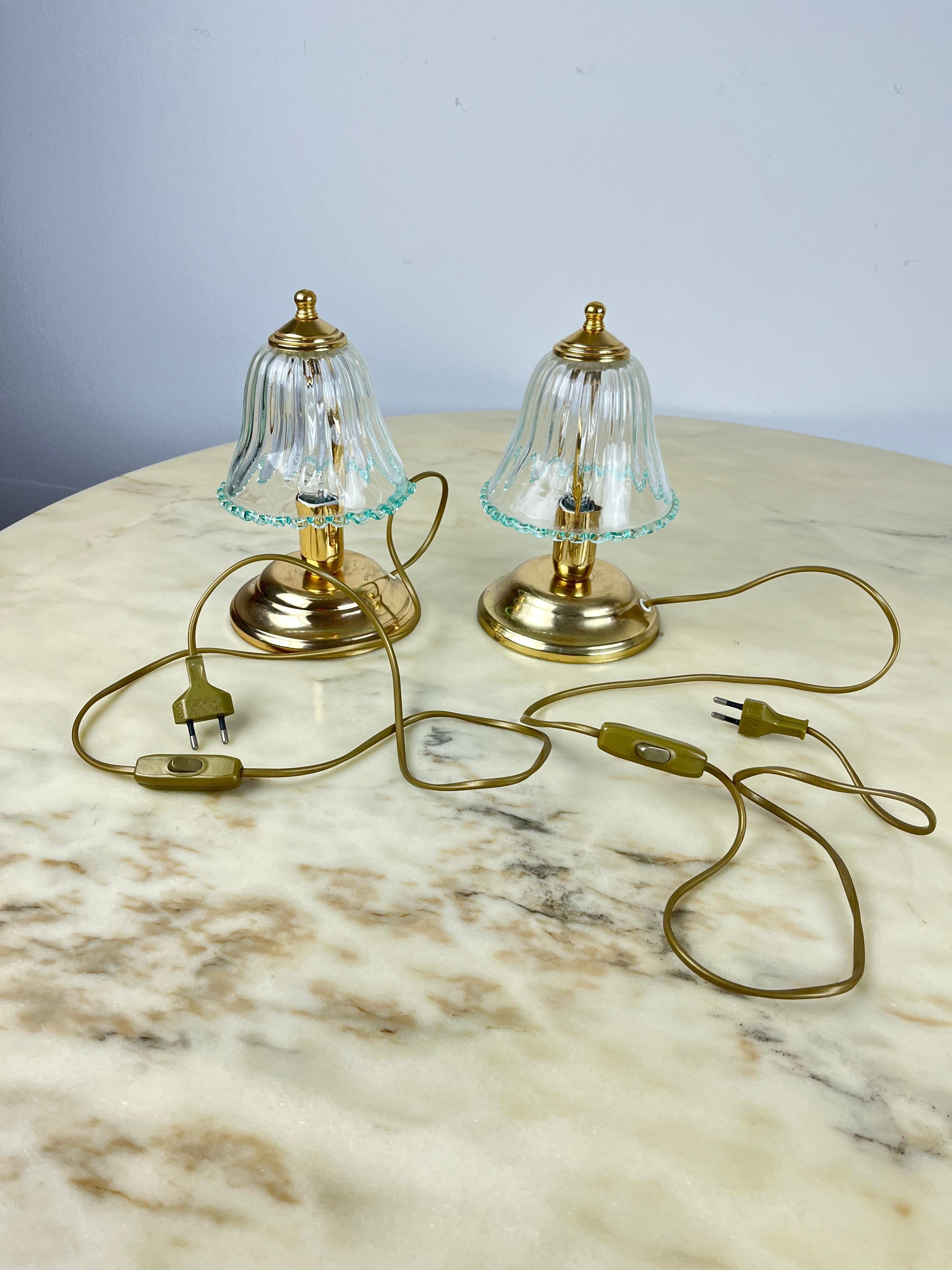Late 20th Century Pair of Murano Glass Bedside Lamps, Italy, 1980s For Sale