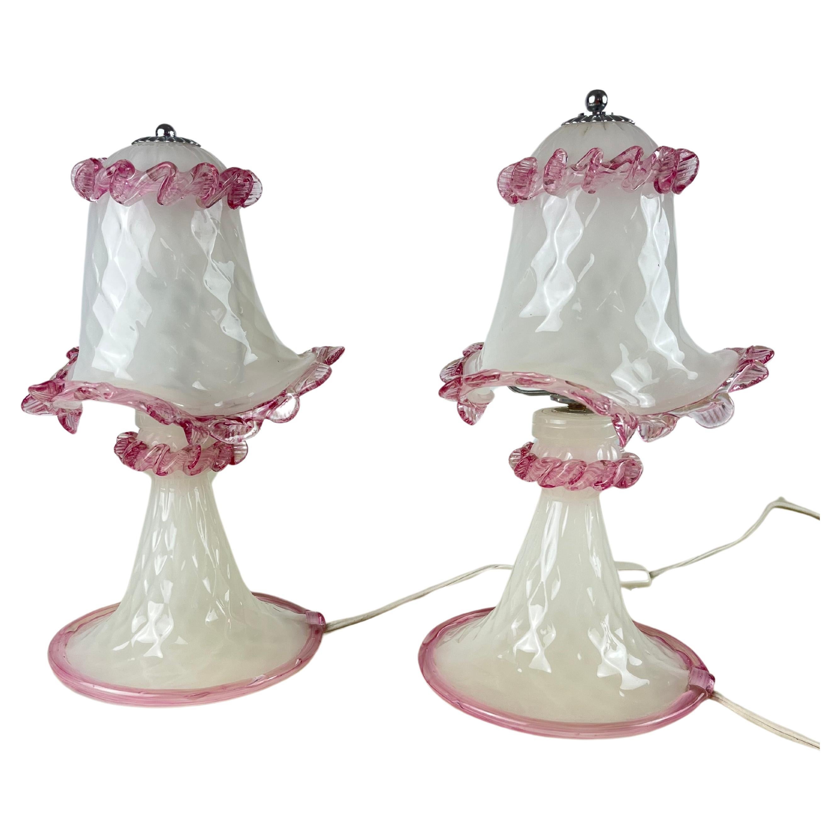 Pair of Murano Glass Bedside Lamps, Italy, 1980s For Sale