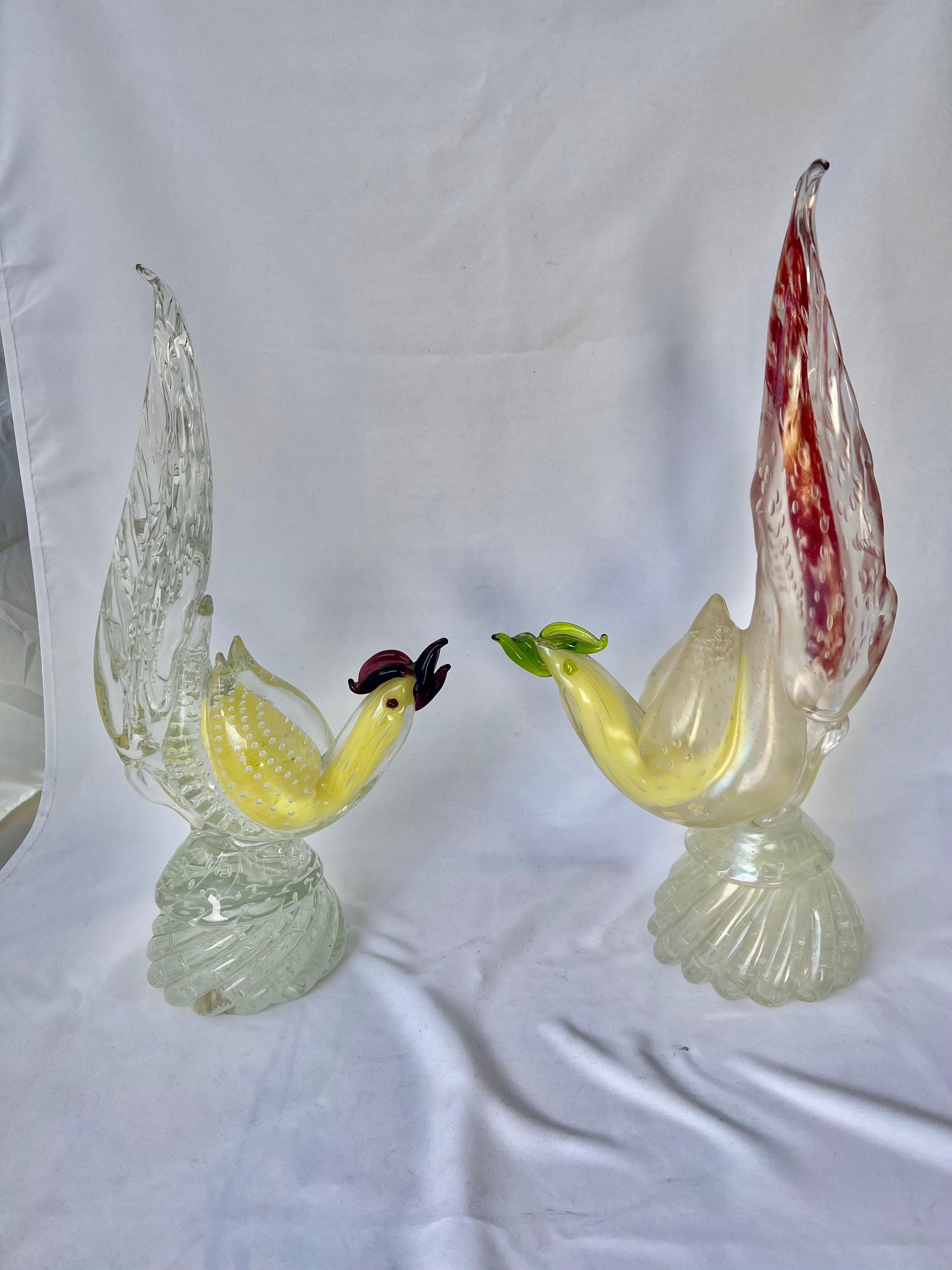 Italian Pair of Murano Glass Birds-Mid 20th Century