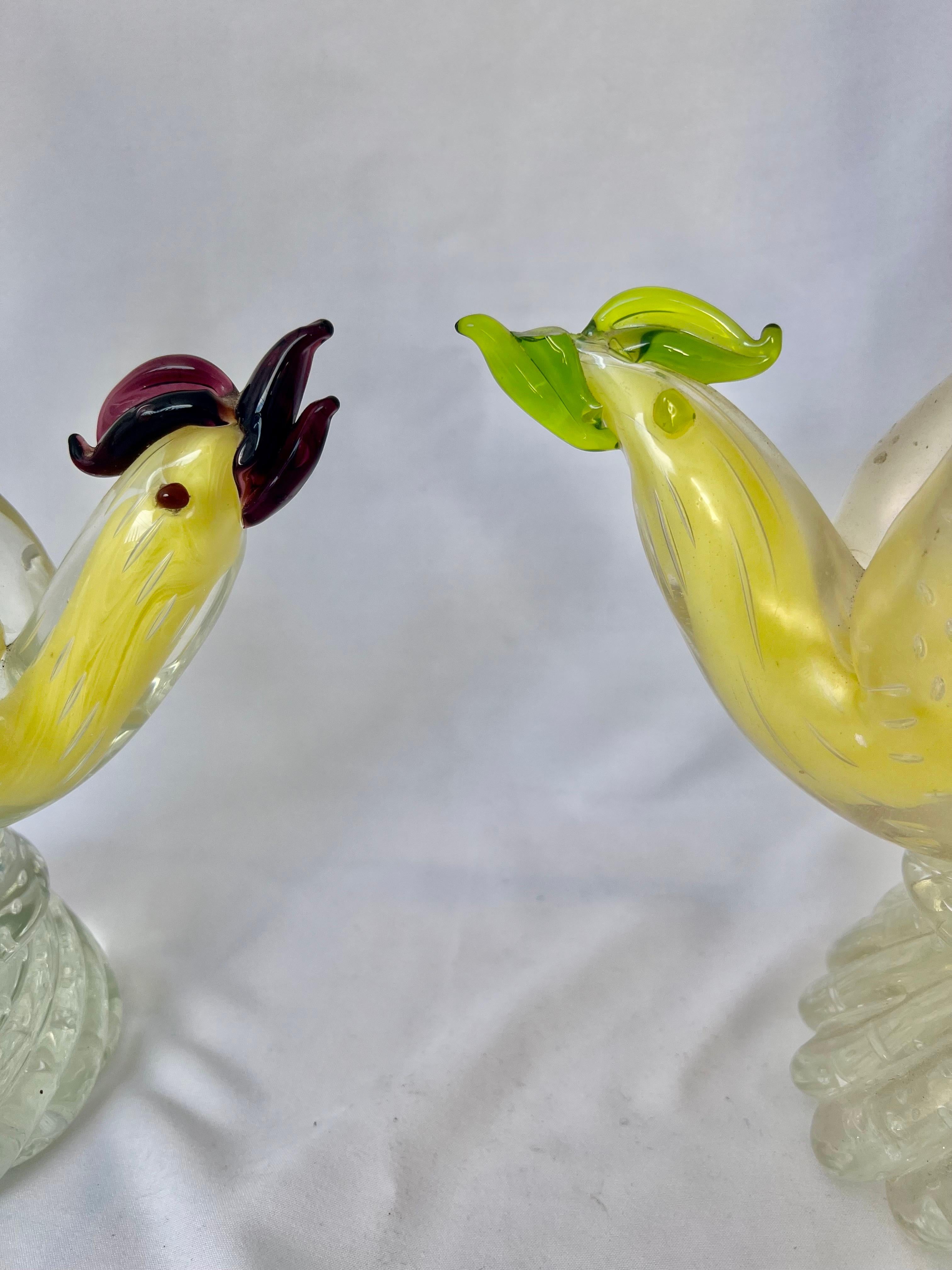 Hand-Crafted Pair of Murano Glass Birds-Mid 20th Century