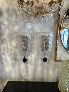 Pair of Murano Glass Black Ball Wall Sconces