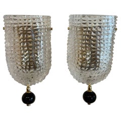 Pair of Murano Glass Black Ball Wall Sconces