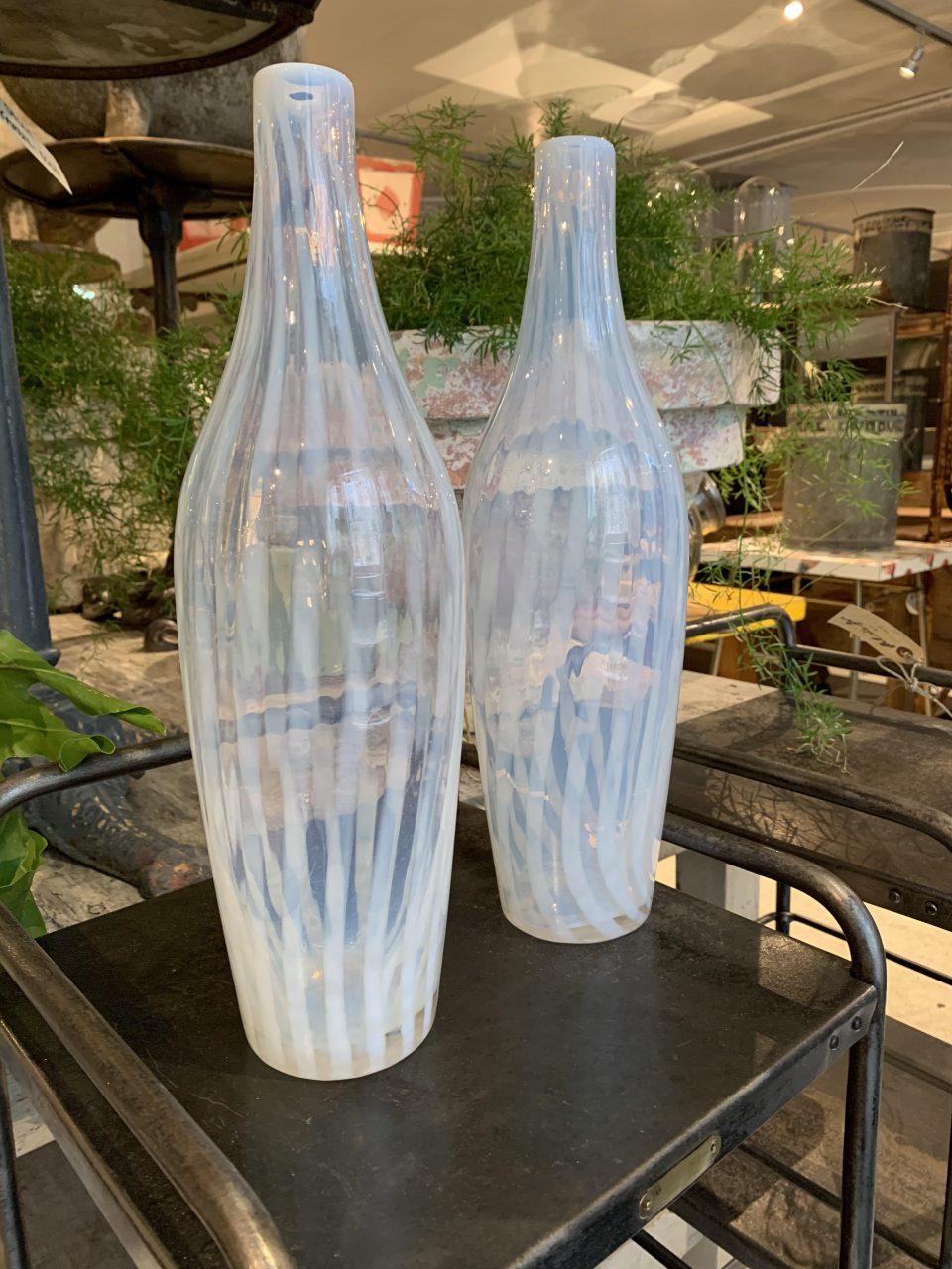 Italian Pair of Murano Glass Bottle Vases, Semi Transparent, 1960s, Italy For Sale