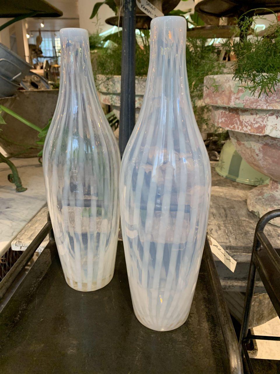 Mid-20th Century Pair of Murano Glass Bottle Vases, Semi Transparent, 1960s, Italy For Sale