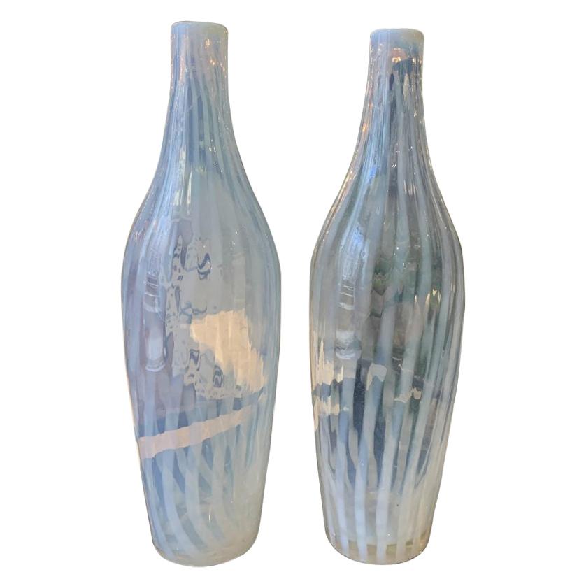 Pair of Murano Glass Bottle Vases, Semi Transparent, 1960s, Italy For Sale