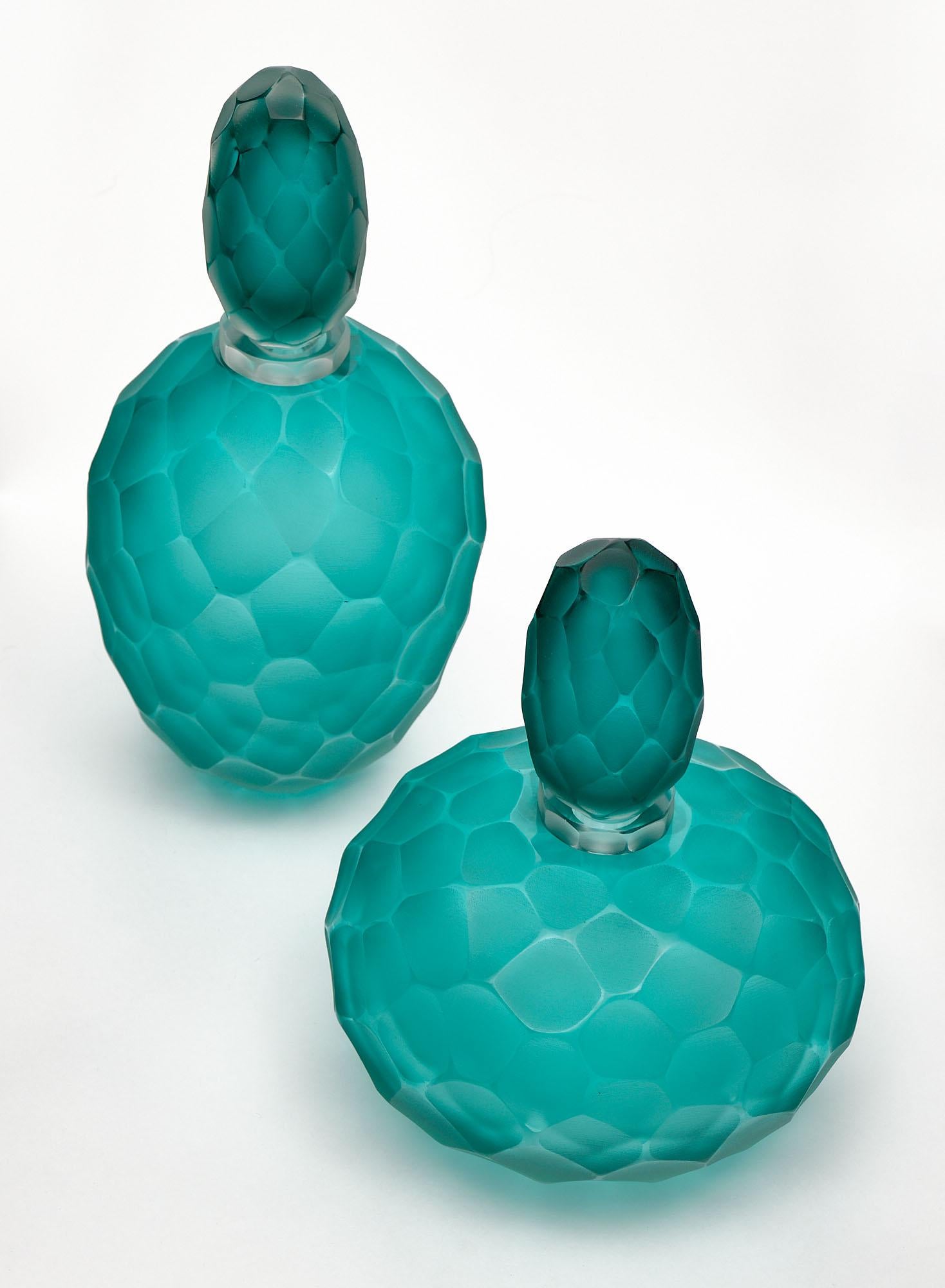 Contemporary Pair of Murano Glass Bottles For Sale