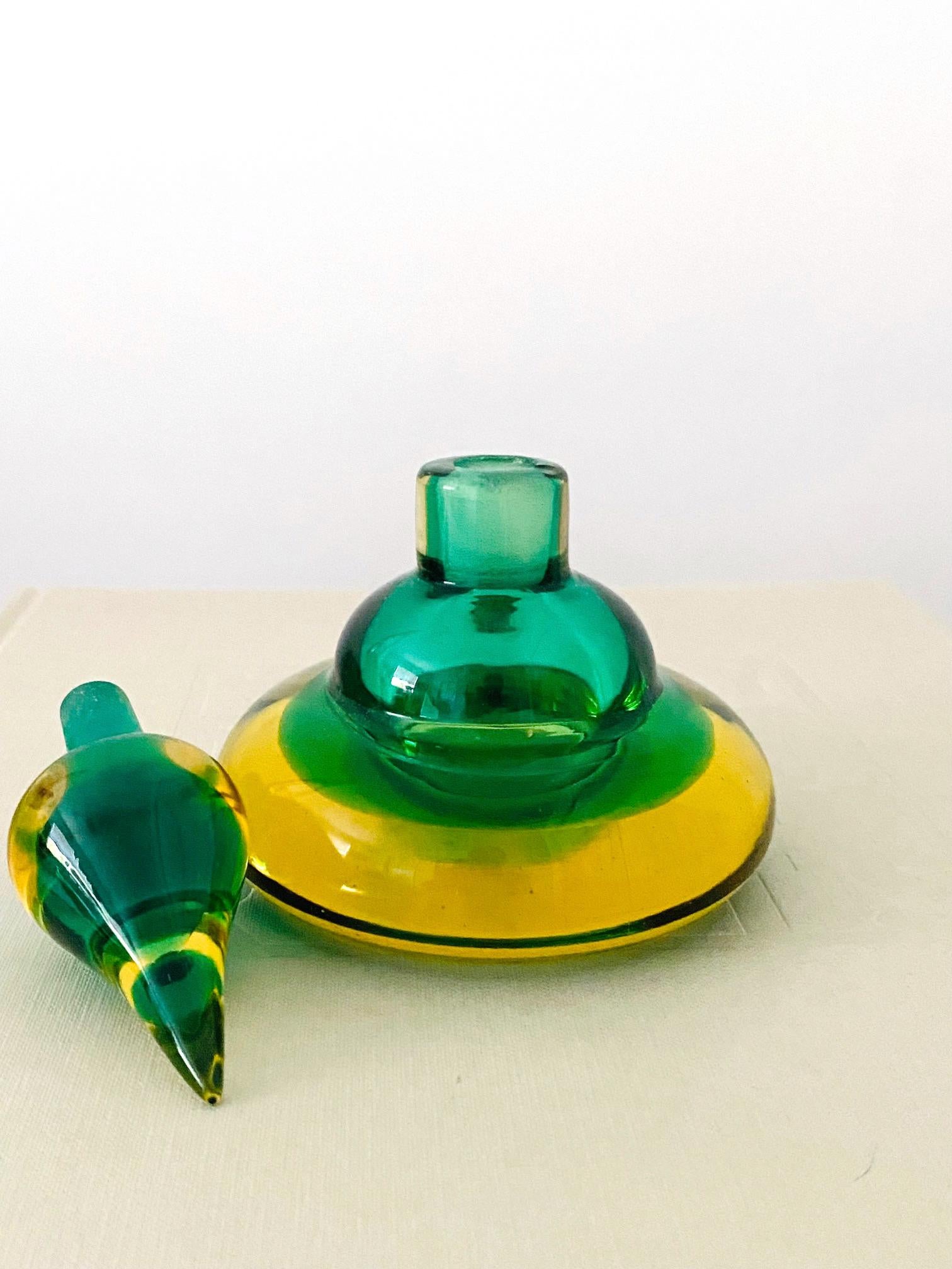 Pair of Murano Glass Bottles in Green and Yellow by Flavio Poli, Italy, c. 1960 5