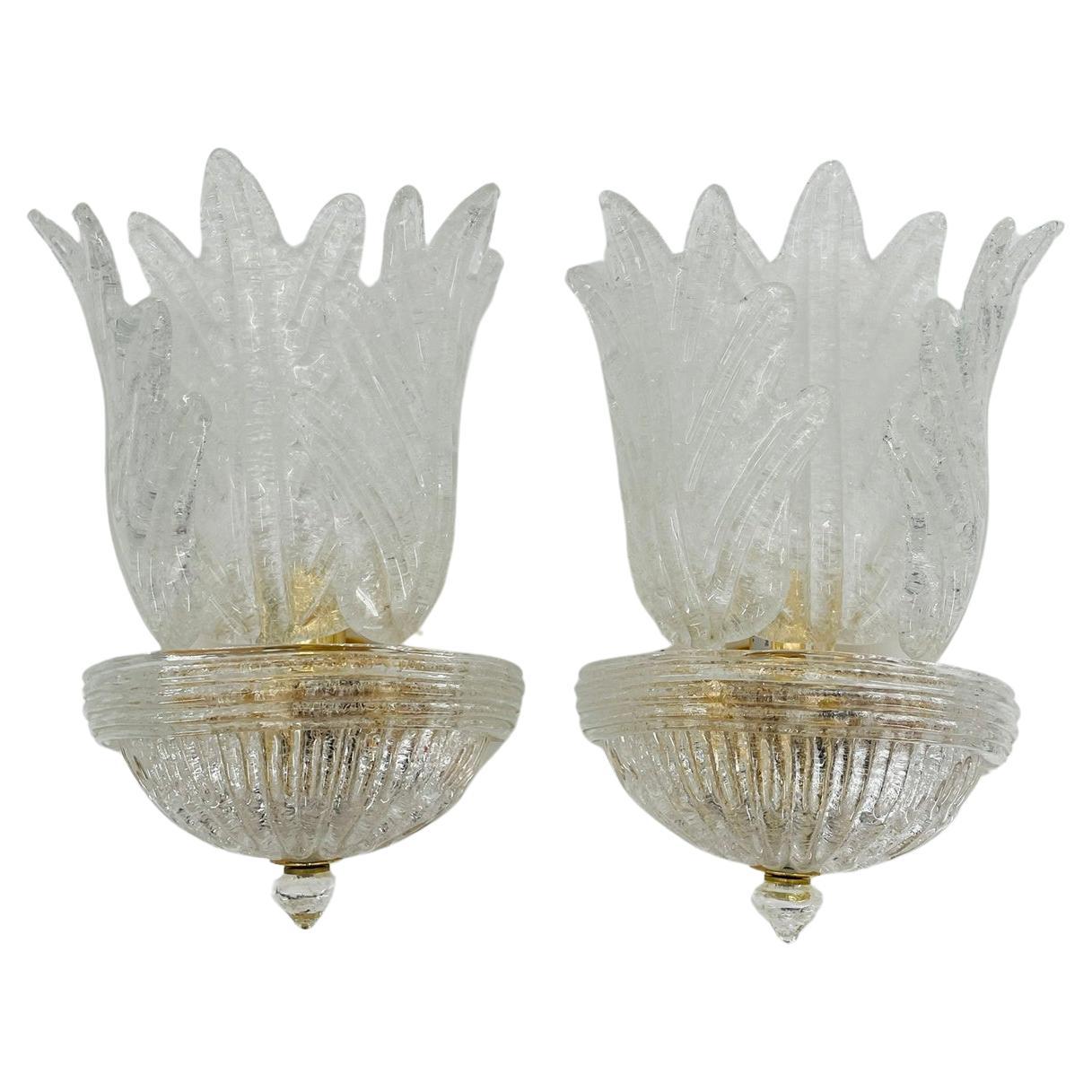 Pair of Murano Glass & Brass Sconces by Italamp S.R.L. Italy 2006