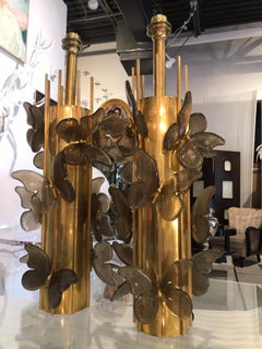 Pair of Murano Glass Butterflies on Brass Table Lamps