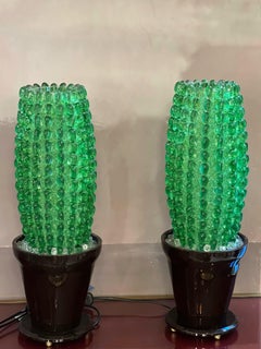 Pair of Murano Glass Cactus Table Lamps, 1980s